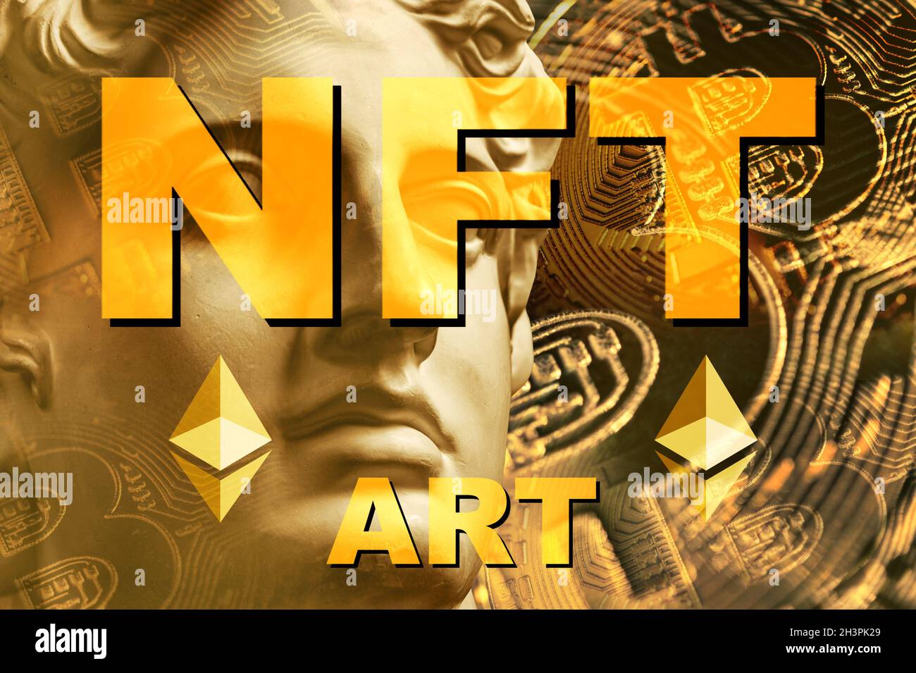 Token non fungibile NFT. Concetto di arte di crittografia. Tecnologia che vende oggetti da collezione unici, personaggi di gioco, risorse blockchain e digi Foto Stock