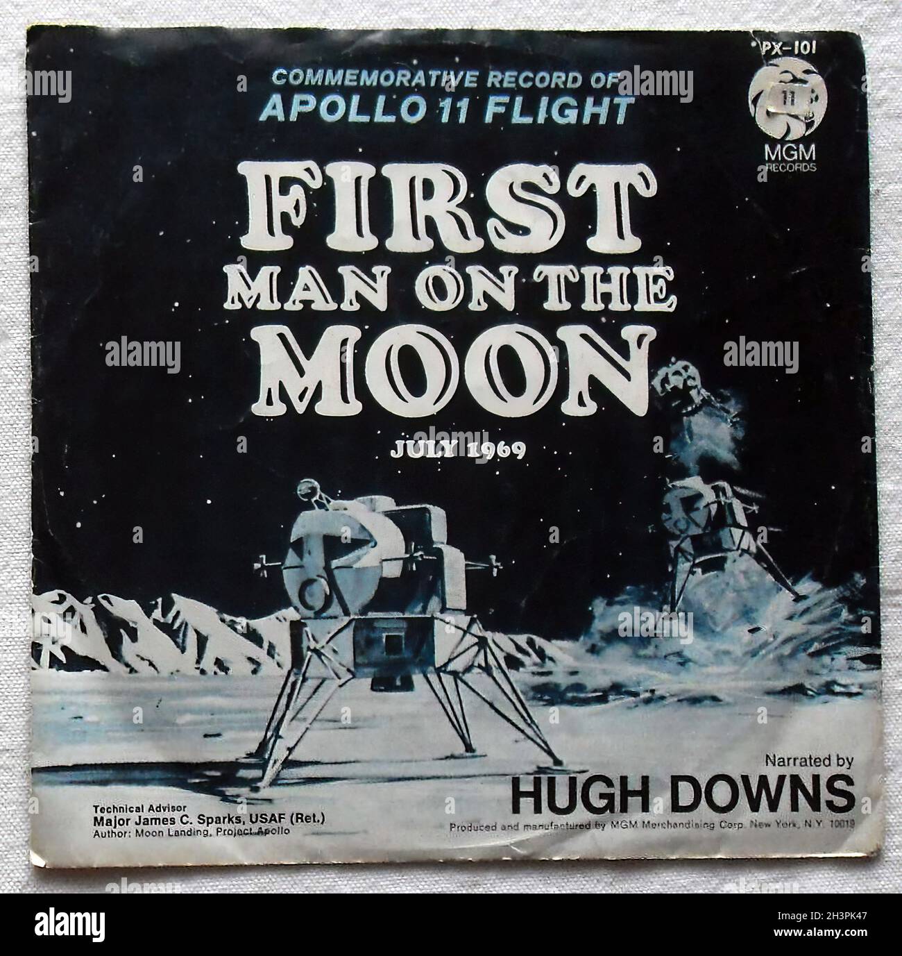 Originale Vintage Vinyl 7 pollici 1969 primo uomo sulla Luna Hugh Downs 45 giri/min Record Foto Stock