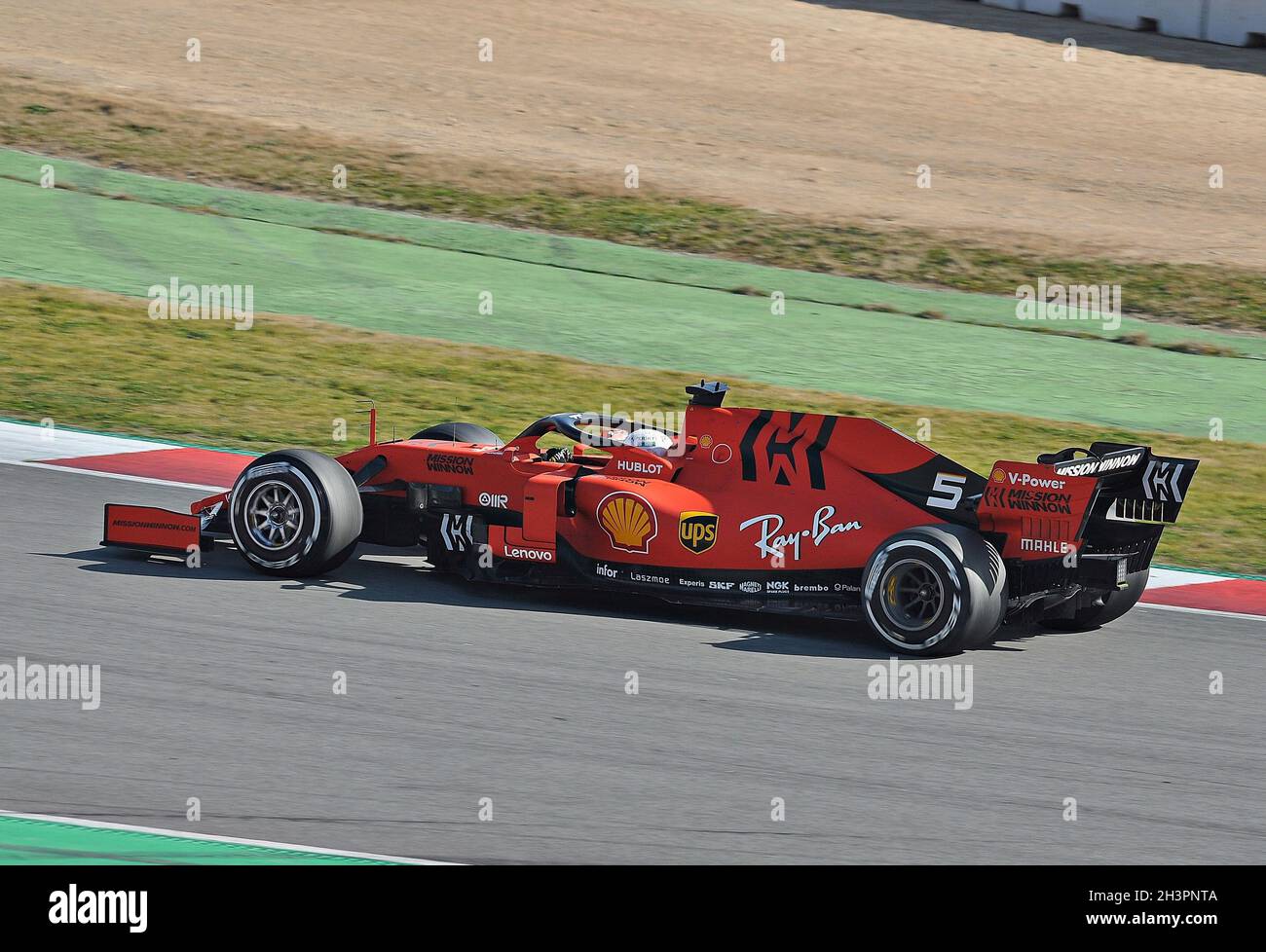 Sebastian Vettel-Ferrari nella prestagione di allenamento del circuito di Barcellona Catalunya 2019, Spagna Foto Stock
