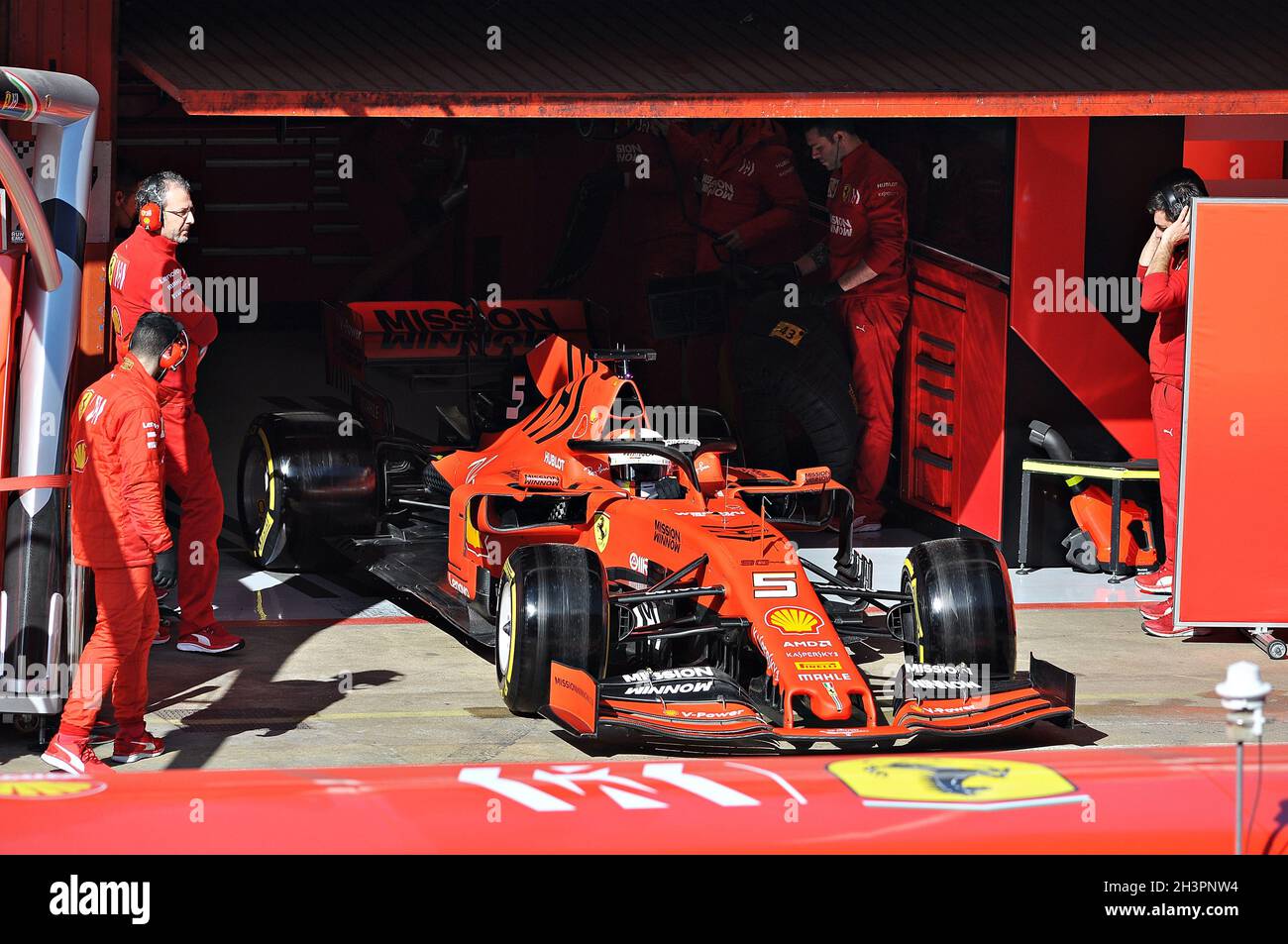 Sebastian Vettel-Ferrari nella prestagione di allenamento del circuito di Barcellona Catalunya 2019, Spagna Foto Stock