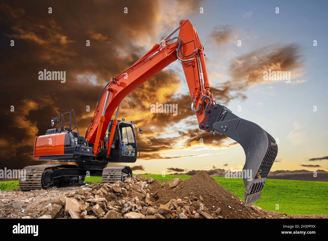 Escavatore in cantiere Foto Stock