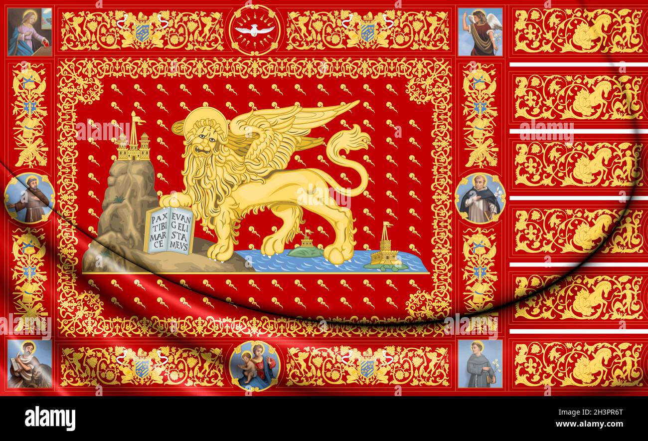 Bandiera 3D della Repubblica di Venezia (1659-1675). Illustrazione 3D. Foto Stock