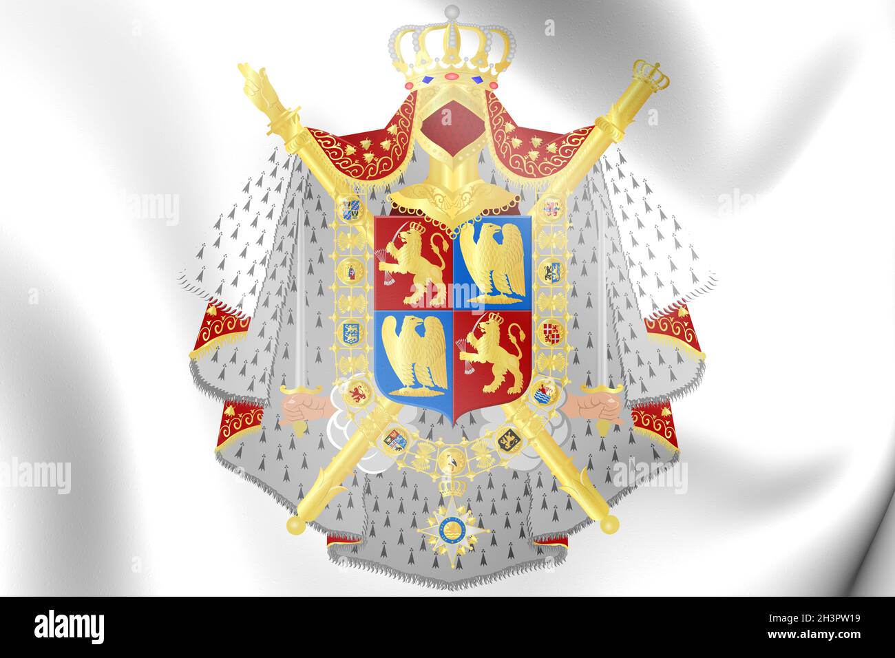 3D stemma del regno Olanda, re Lodewijk. Illustrazione 3D. Foto Stock