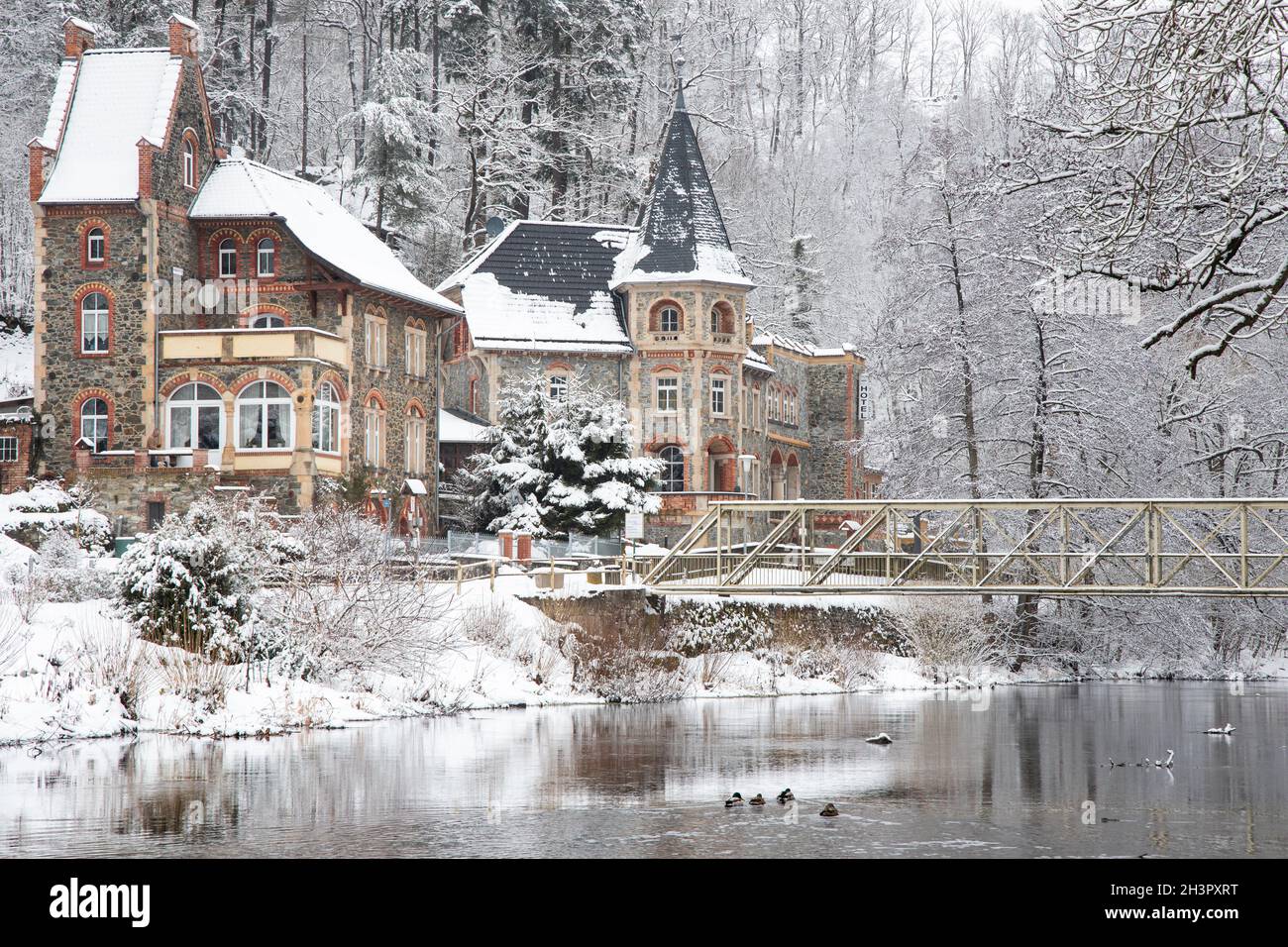 Snowy Bodetal Treseburg Foto Stock