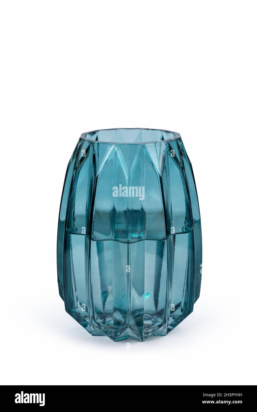 Vaso di vetro blu chiaro isolato Foto Stock