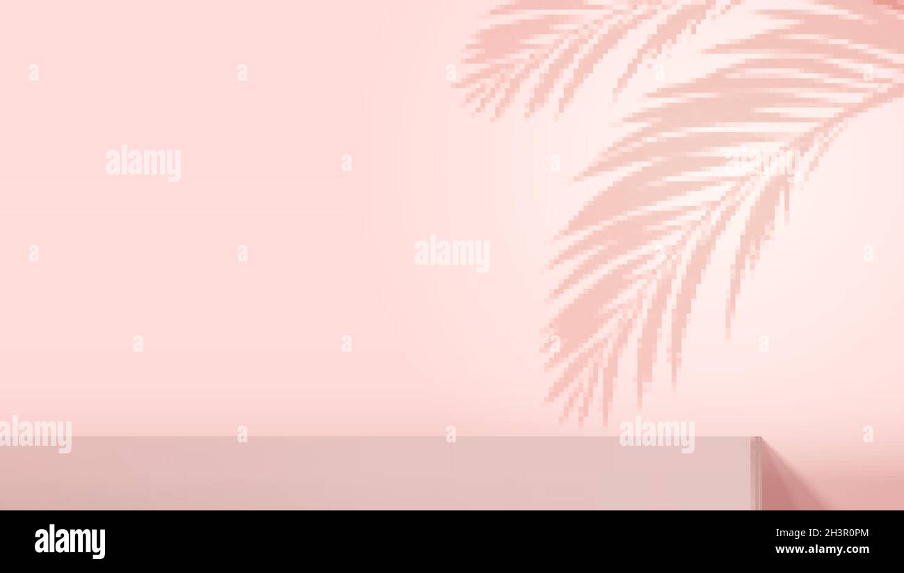 Design di sfondo per la presentazione del prodotto. Colore rosa. Ombra di palme sulla parete. Beffa per le mostre. Illustrazione Vettoriale