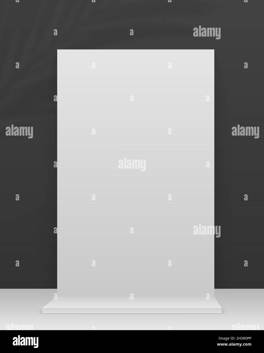 Progettazione di studio per esposizione e presentazione dei prodotti. Podio al centro della scena. Ombra delle foglie di palma sulla parete. Illustrazione Vettoriale