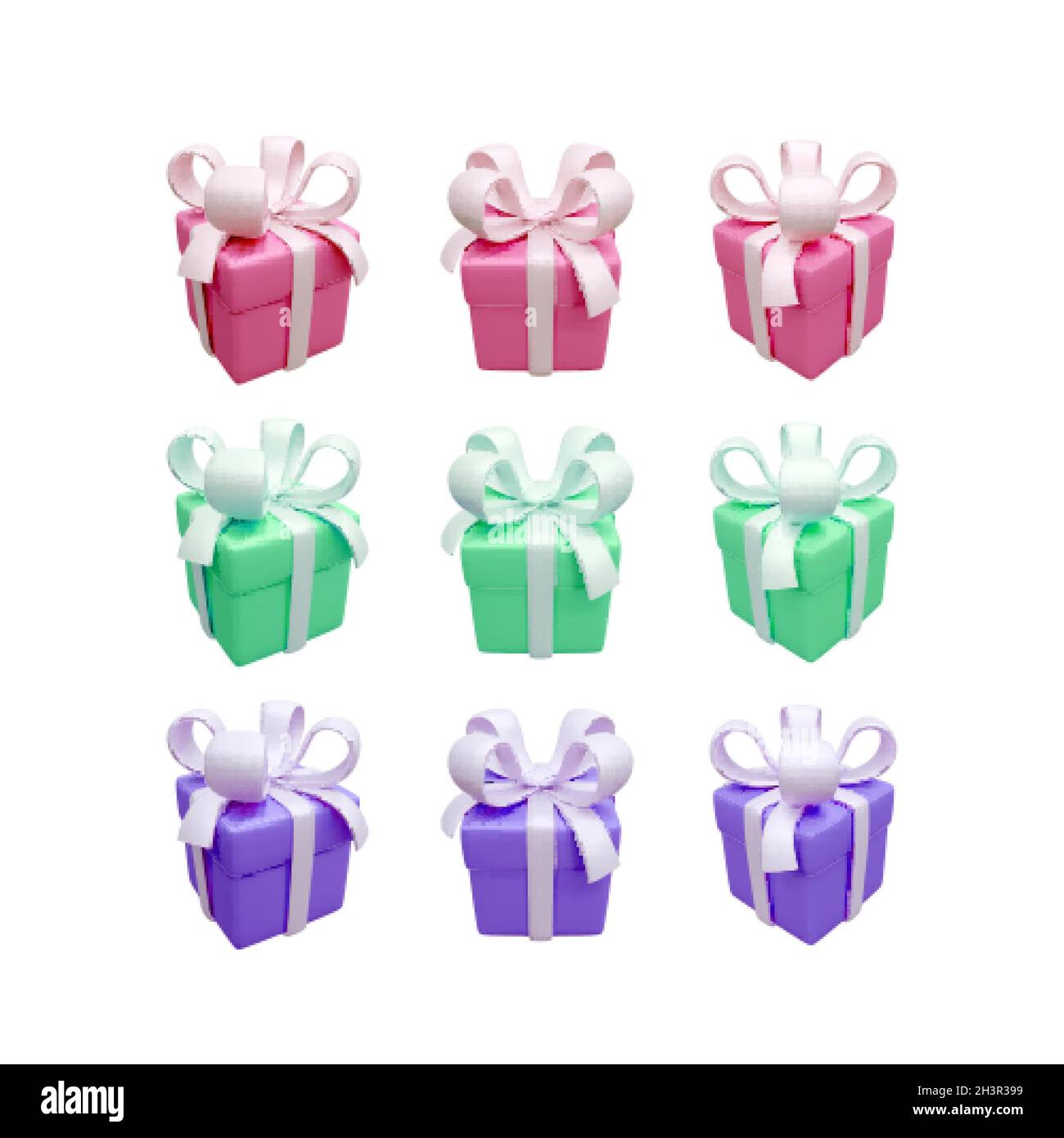 Set di confezione regalo realistica isolata su sfondo bianco. Scatola regalo di Natale. 3d color render holiday chiuso scatola sorpresa con nastro. Vettore illustraz Illustrazione Vettoriale