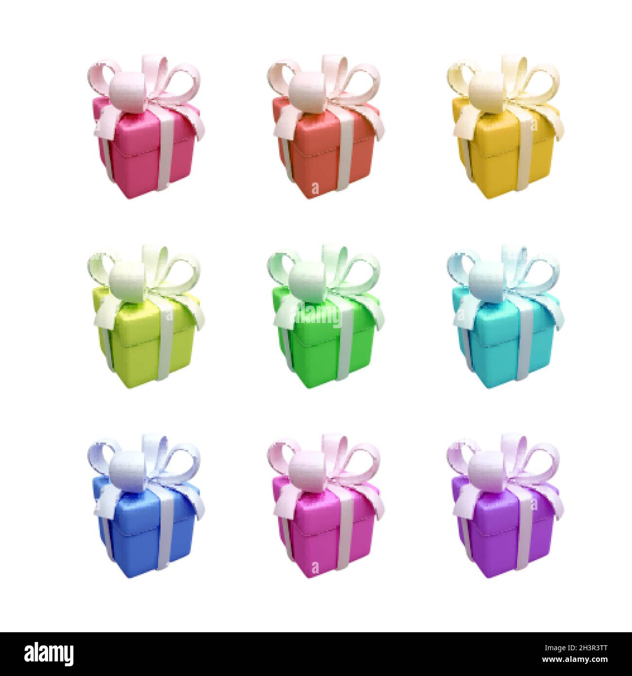 Set di confezione regalo realistica isolata su sfondo bianco. 3d color render holiday chiuso scatola sorpresa con nastro. Scatola regalo di Natale. Vettore illustraz Illustrazione Vettoriale