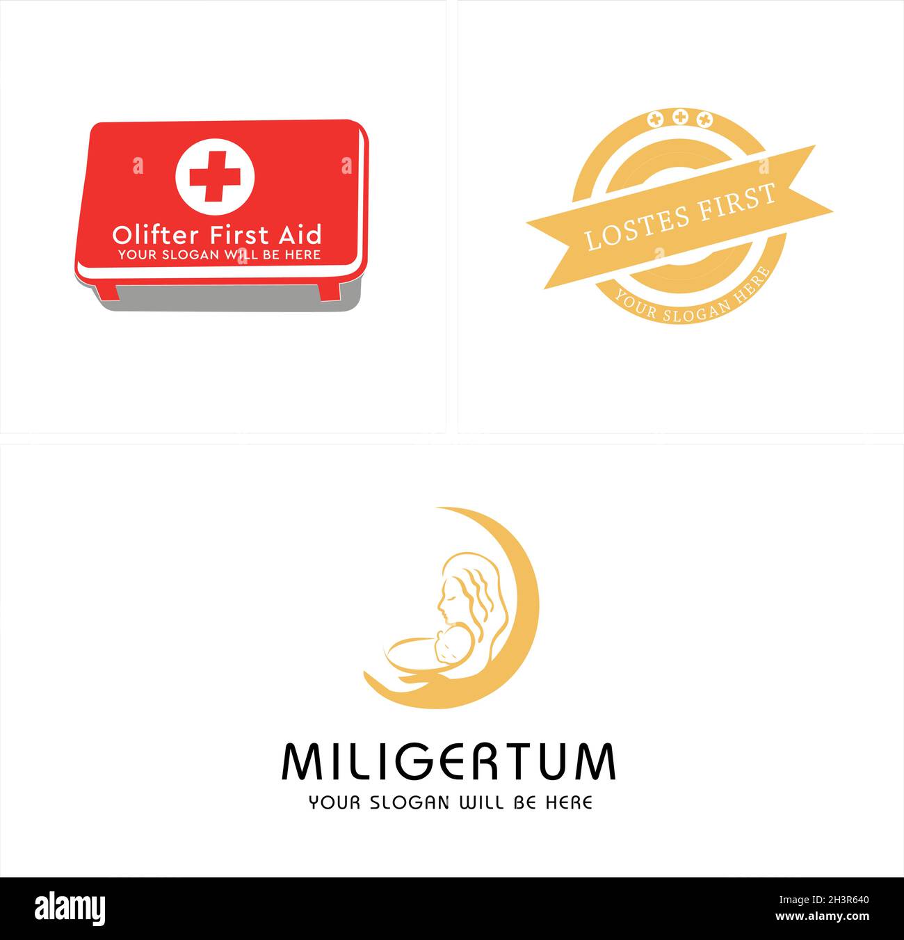 Centro medico moderno croce salute madre baby design logo Illustrazione Vettoriale