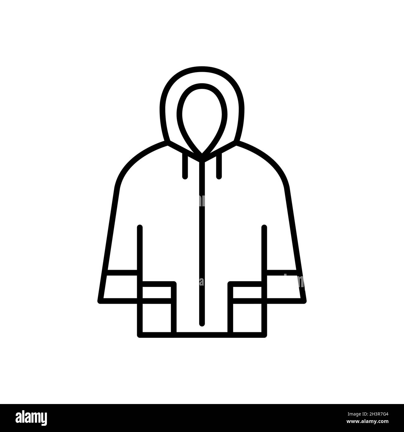 Impermeabile autunnale. Indossare indumenti protettivi contro le intemperie. Pixel Perfect, icona grafica con linea di traccia modificabile Illustrazione Vettoriale