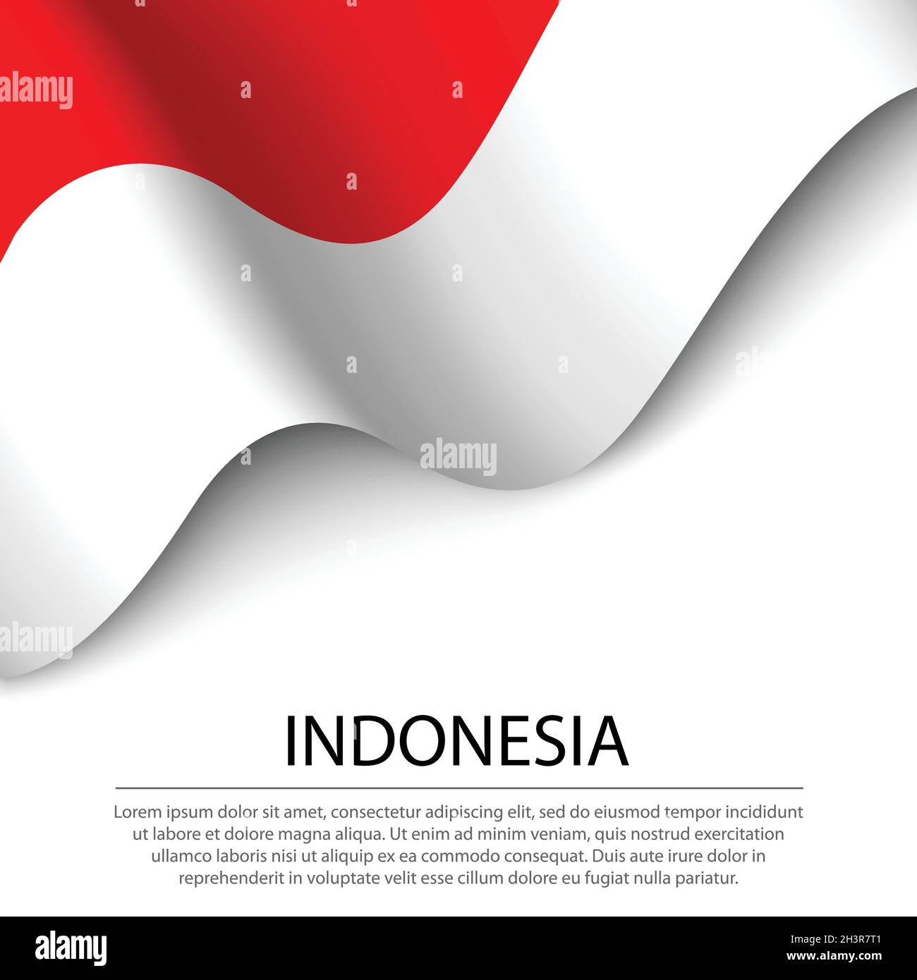 Bandiera dell'Indonesia su sfondo bianco. Modello vettoriale banner o nastro per il giorno dell'indipendenza Illustrazione Vettoriale