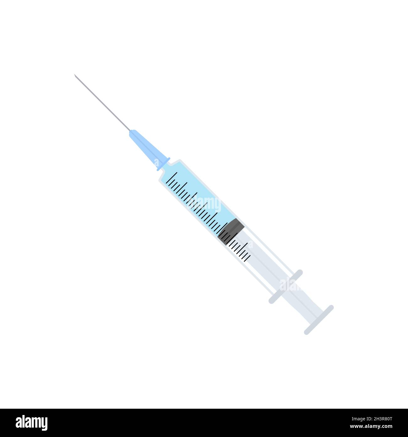 Siringa monouso per uso medico con ago. Isolato su sfondo bianco. Illustrazione vettoriale. Illustrazione Vettoriale