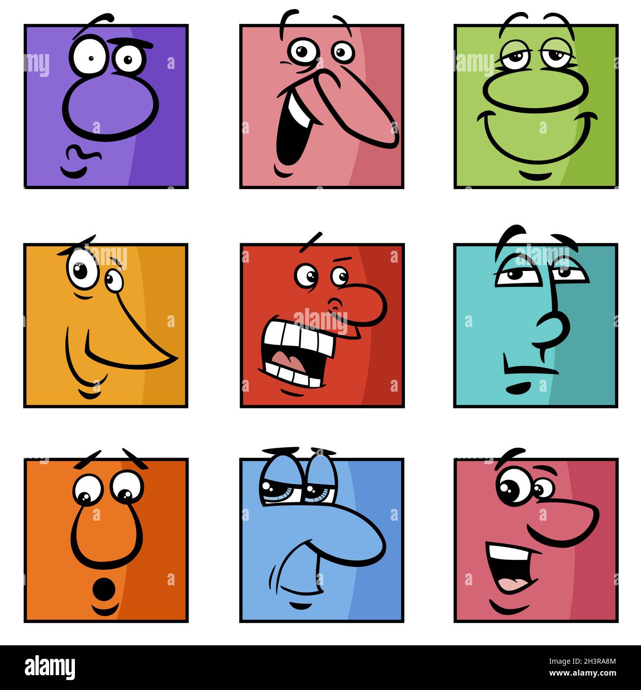 Set di illustrazioni a fumetto di personaggi o emoticon Foto Stock