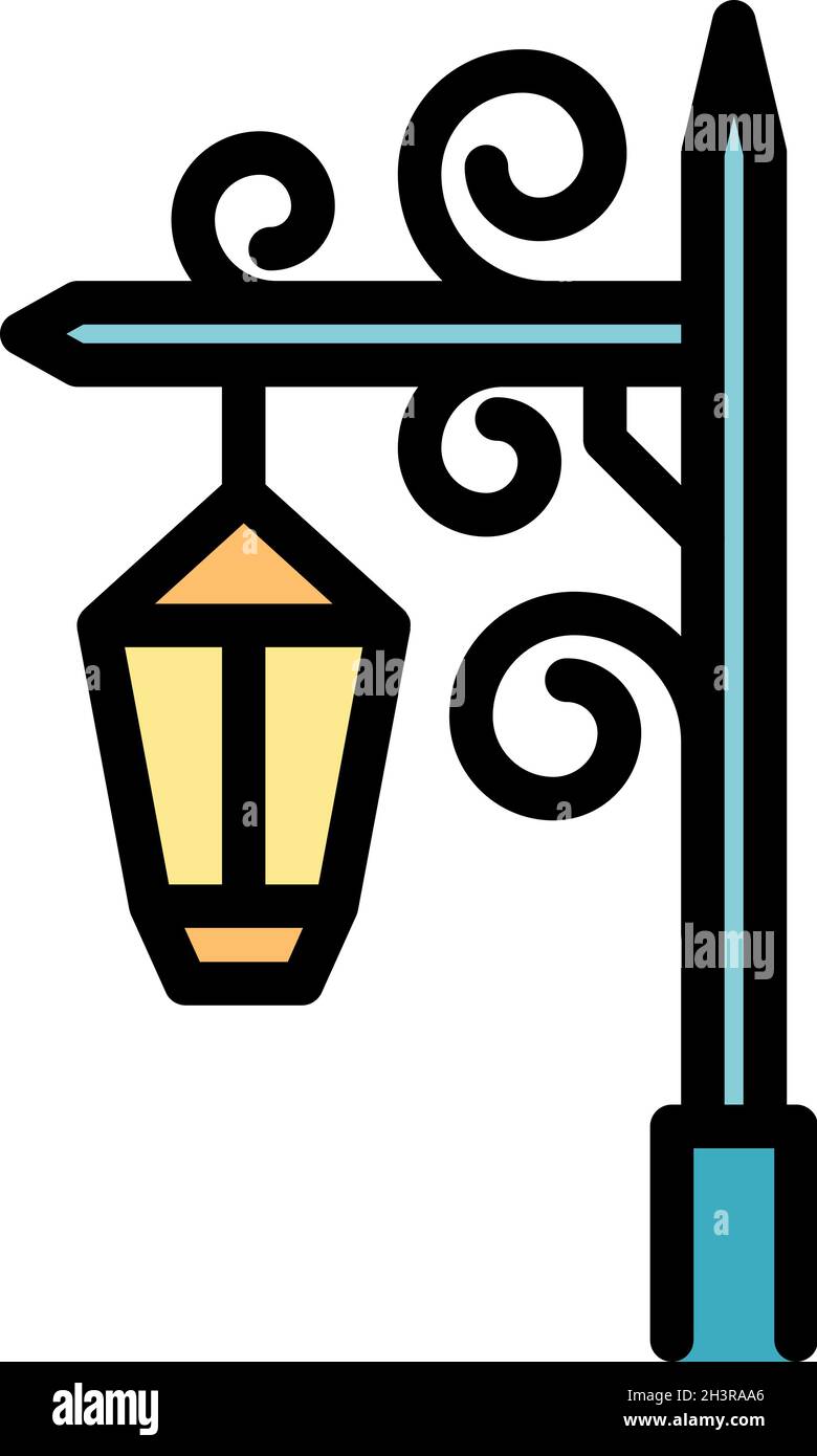 Icona montante luce in acciaio fabbro. Profilo nero colonna luce in acciaio vettore icona colore piatto isolato Illustrazione Vettoriale