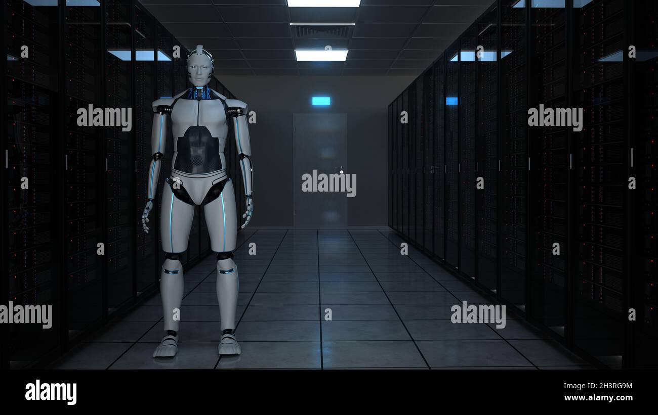 Centro dati robot umanoide Foto Stock