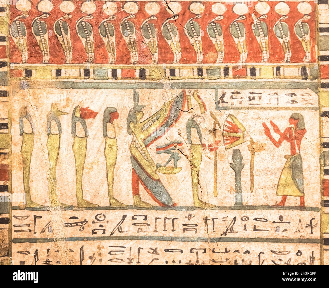 Archeologia egiziana. Antico geroglifico, ca. 580 a.C., con Iside e i quattro figli di Horus Foto Stock