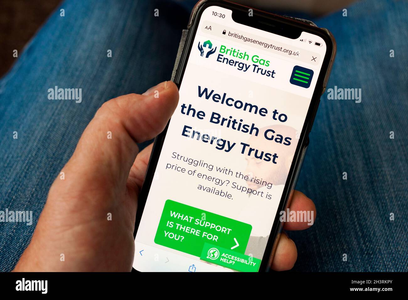 Sito Web British gas Energy Trust visualizzato su un telefono cellulare Foto Stock
