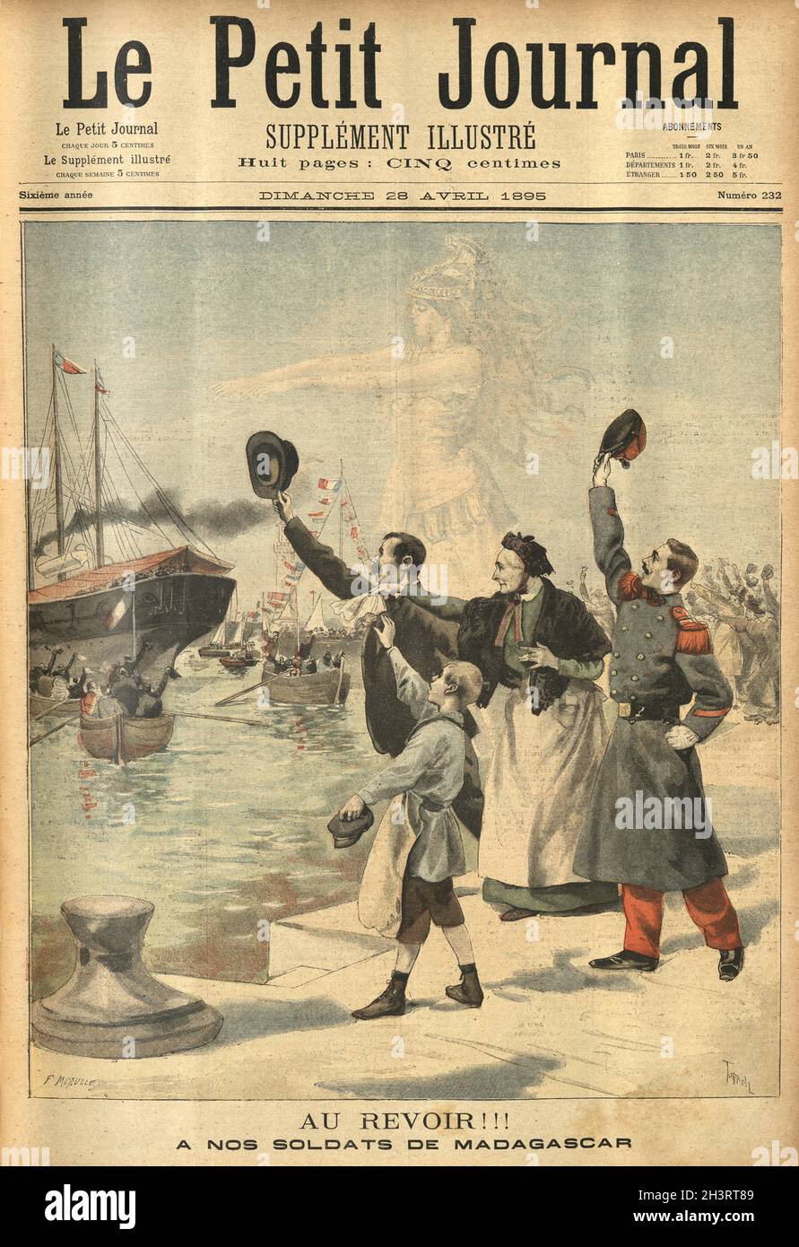 FrontPage di le Petit Journal. Au revoir, soliders francesi che salpa per il Madagascar, 19 ° secolo Foto Stock