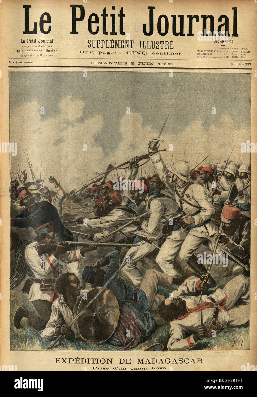 Battaglia tra soldati francesi e hova durante l'invasione del Madagascar da parte della Francia, 1895 Foto Stock