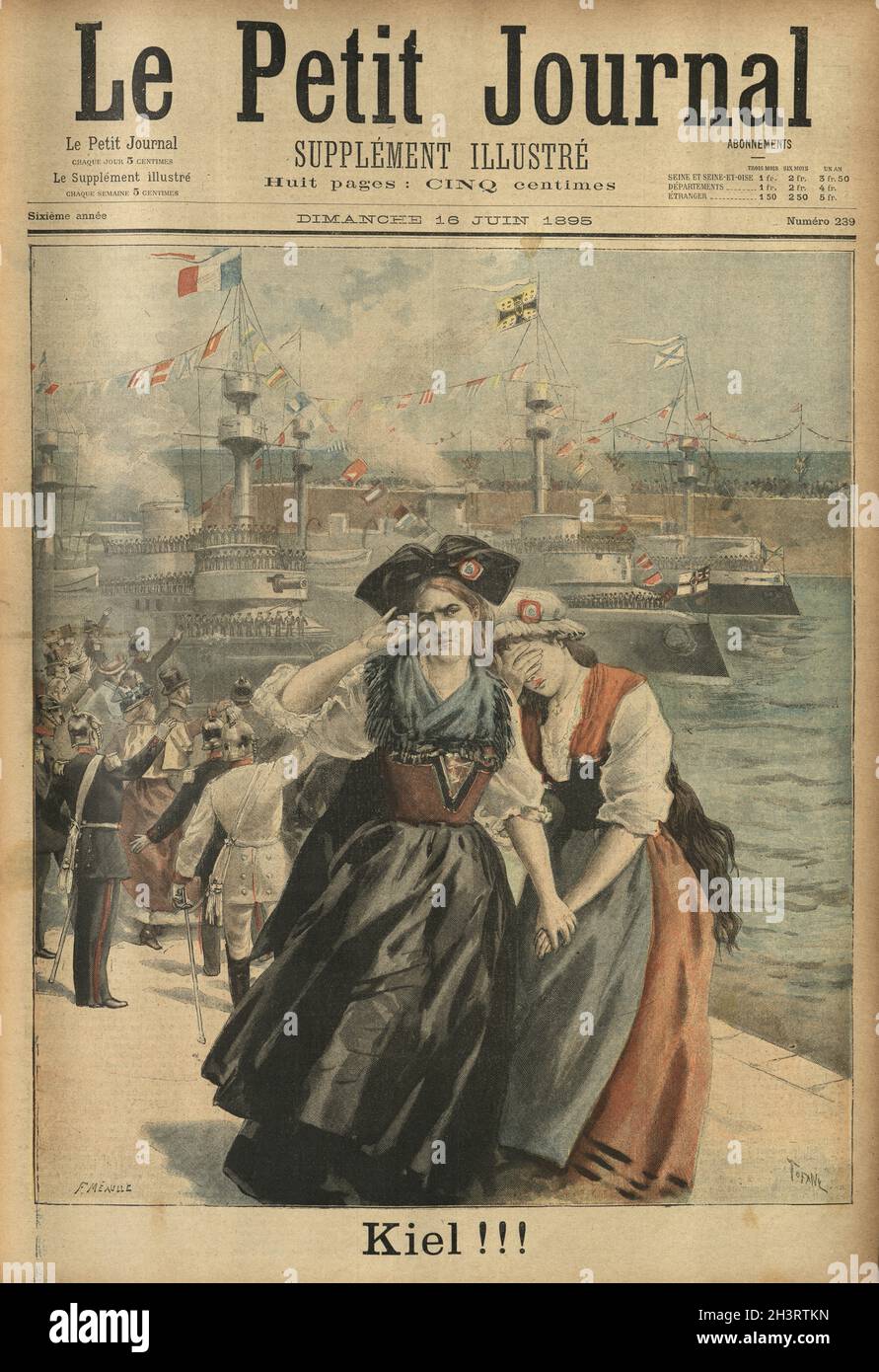 Copertina di le Petit Journal. Kiel, donne francesi piangenti al lancio di nuove navi da guerra tedesche, Kiel !!! Foto Stock