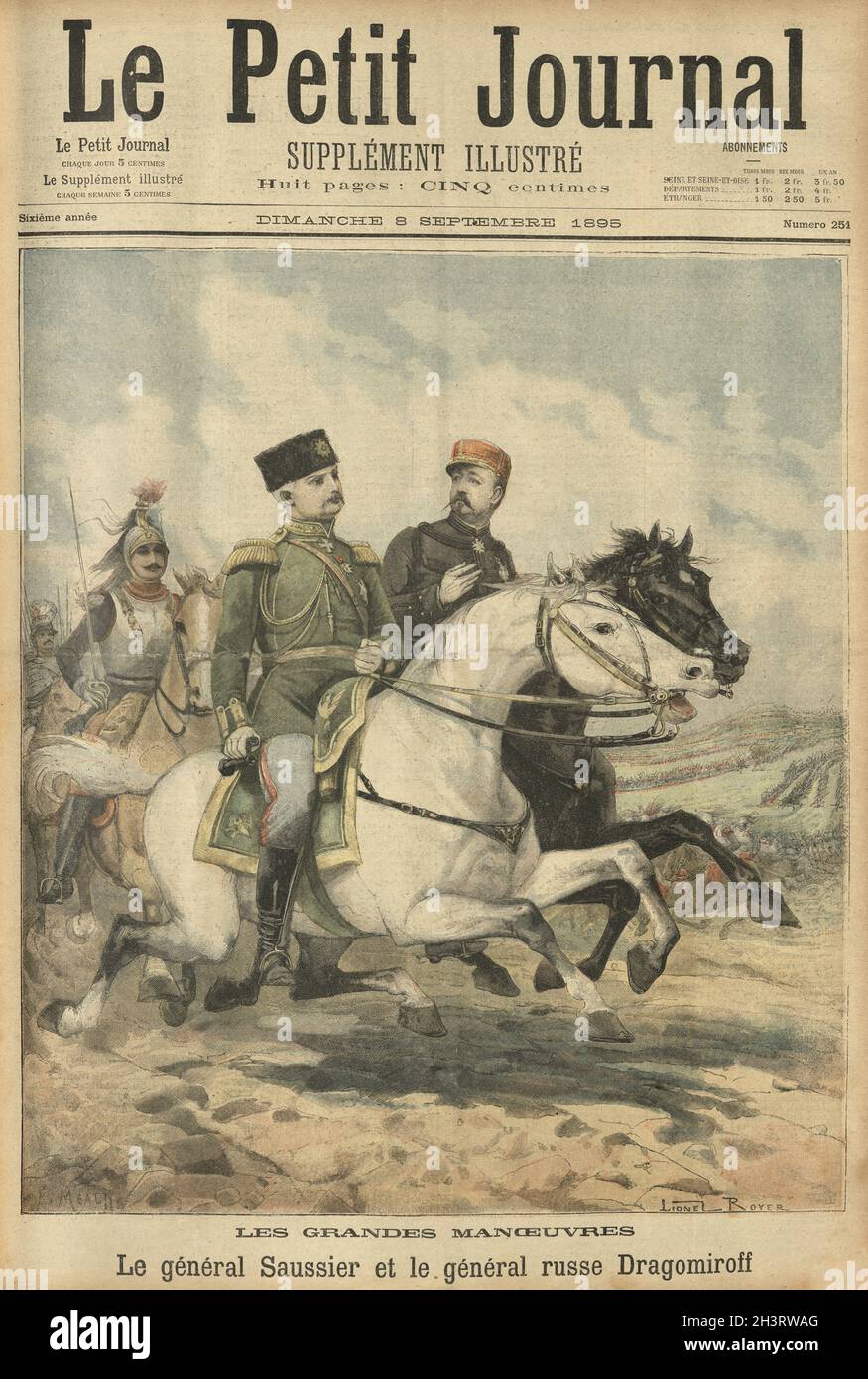Il generale francese Saussier e il generale russo Dragomirov sulle manovre congiunte dell'esercito, 1895 Foto Stock