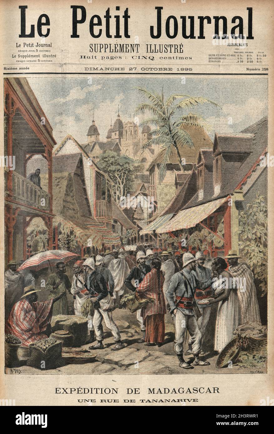 Soldati coloniali francesi sulla Rue deTananarive, Antananarivo, Madagascar, 1895 Foto Stock