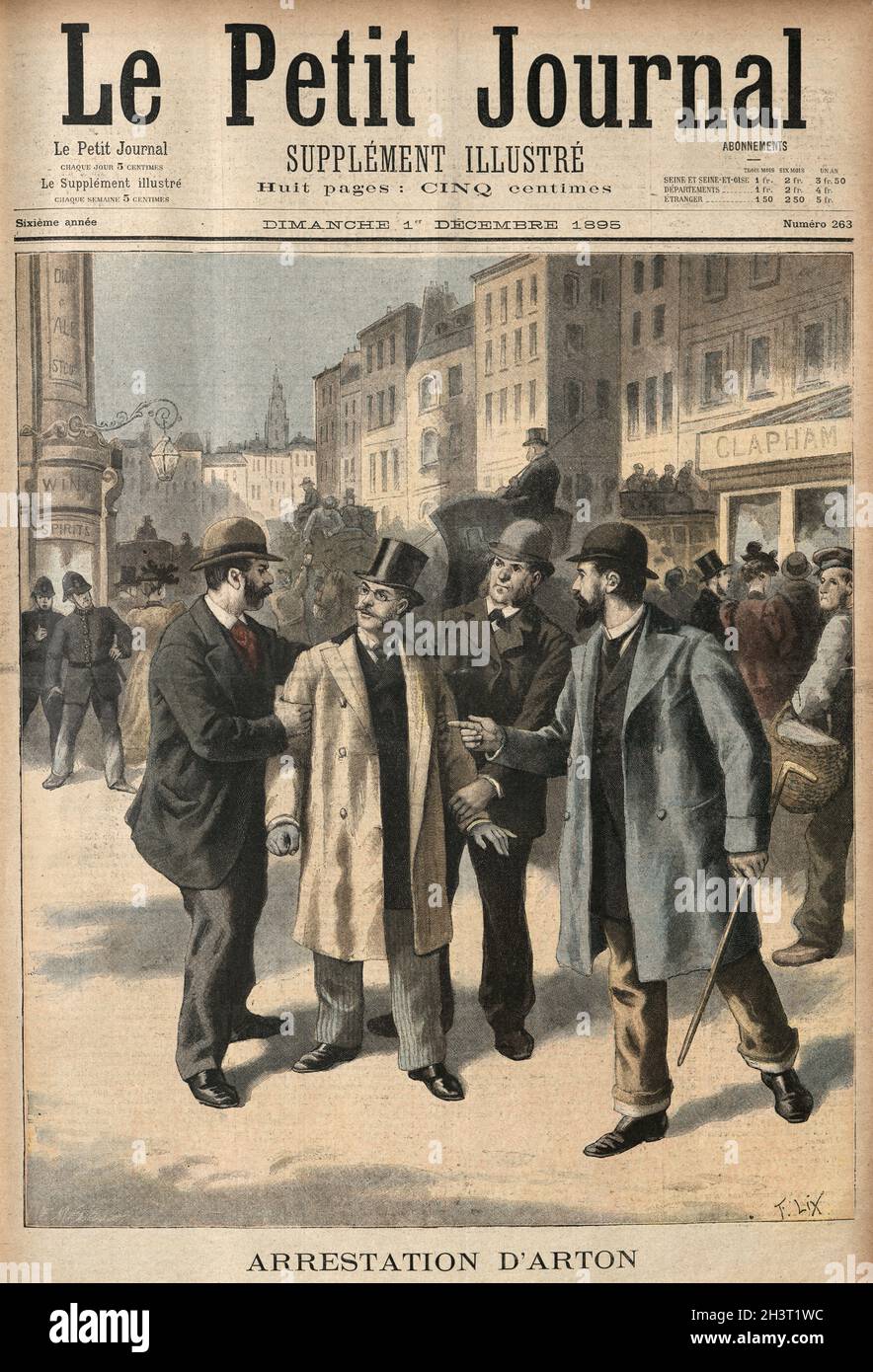 Incisione vintage di Emile Arton arresto per frode, larcenia e embezzlement collegato alla costruzione del canale di Panama, Londra, 19 ° secolo Foto Stock