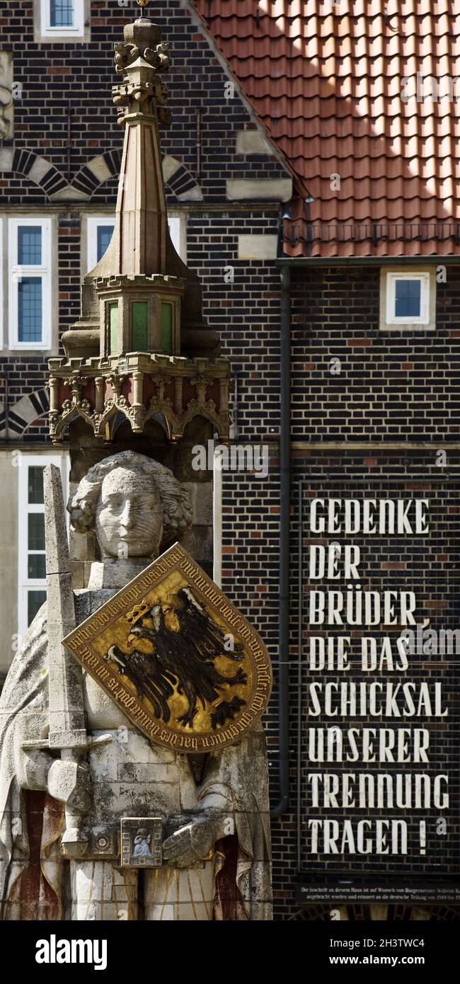 Roland di fronte alla sentenza Gedenke der Brueder che sopporta il destino della nostra separazione, Brema Foto Stock