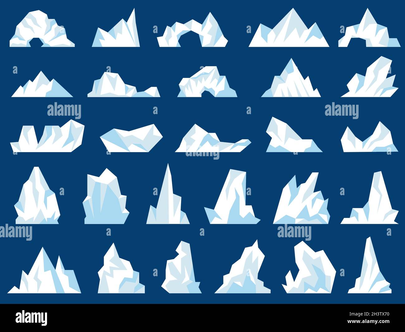 Illustrazioni di iceberg. Cristallo gelido montagne neve colline nell'oceano polo nord antartico gelo recenti immagini vettoriali Illustrazione Vettoriale