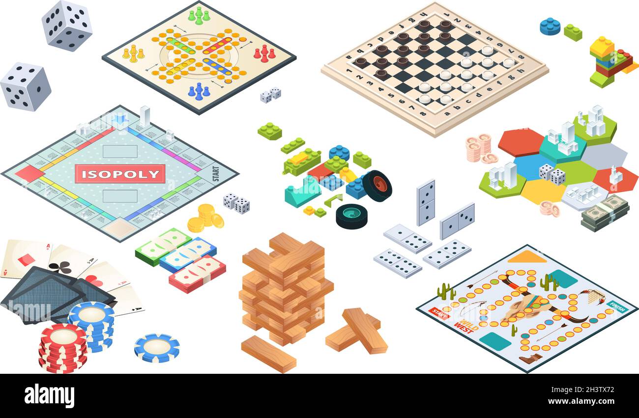 Giochi da tavolo. Adulti giochi divertenti carte isometriche backgammon  scacchi mahjong vettore Immagine e Vettoriale - Alamy