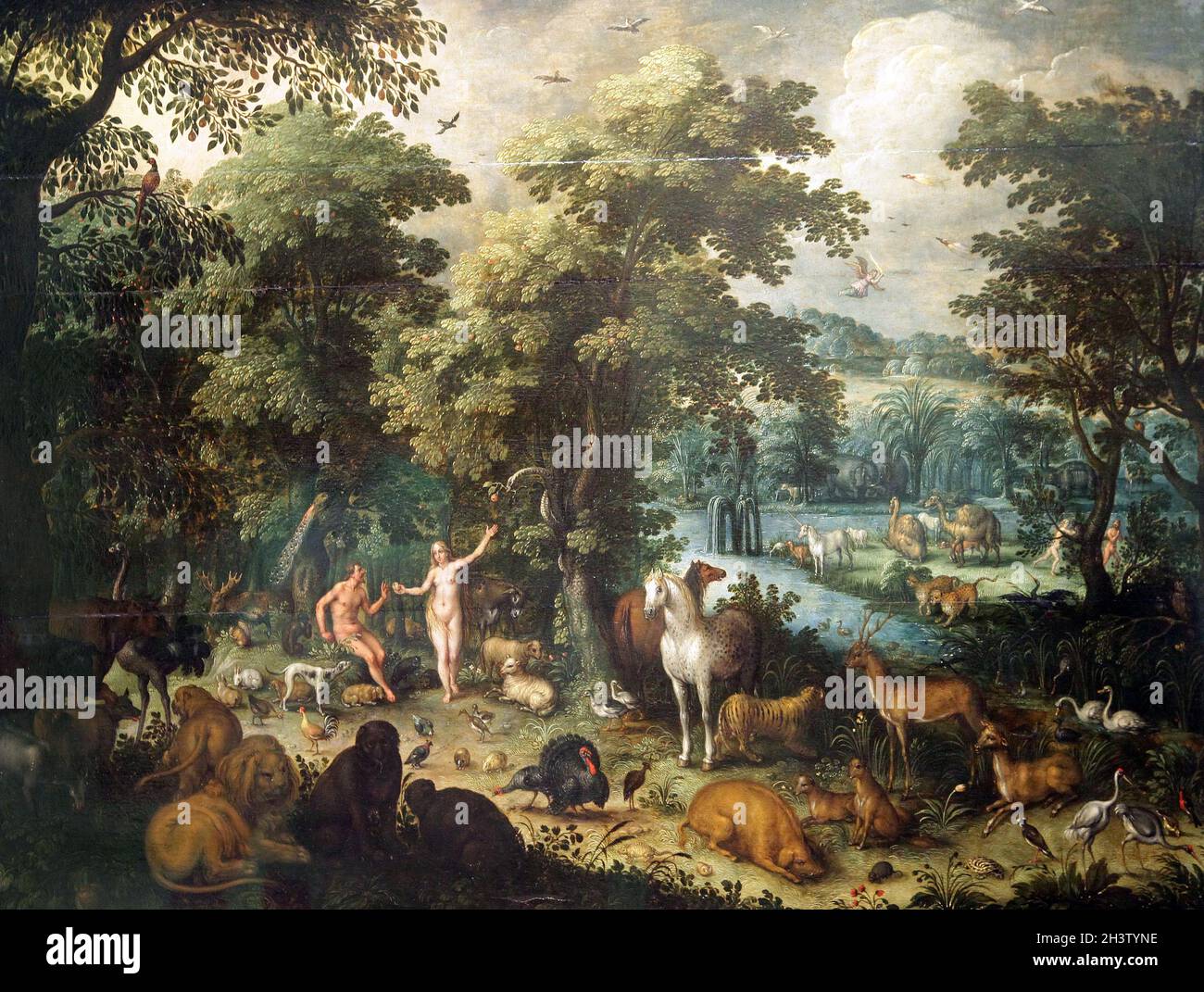 Il paradiso terreno (1620) di Jan Brueghel (anche Bruegel o Breughel) il giovane (1601 –1678) pittore barocco fiammingo.Figlio di Jan Brueghel il Vecchio, nipote di Pieter Bruegel il Vecchio. Foto Stock