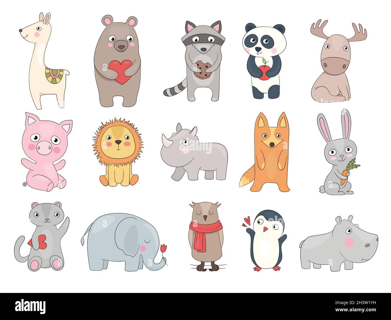 Animali disegnati. Carino illustrazione di divertente animali selvatici orsacchiotto coccodrillo giocattoli per bambini set vettoriale Illustrazione Vettoriale