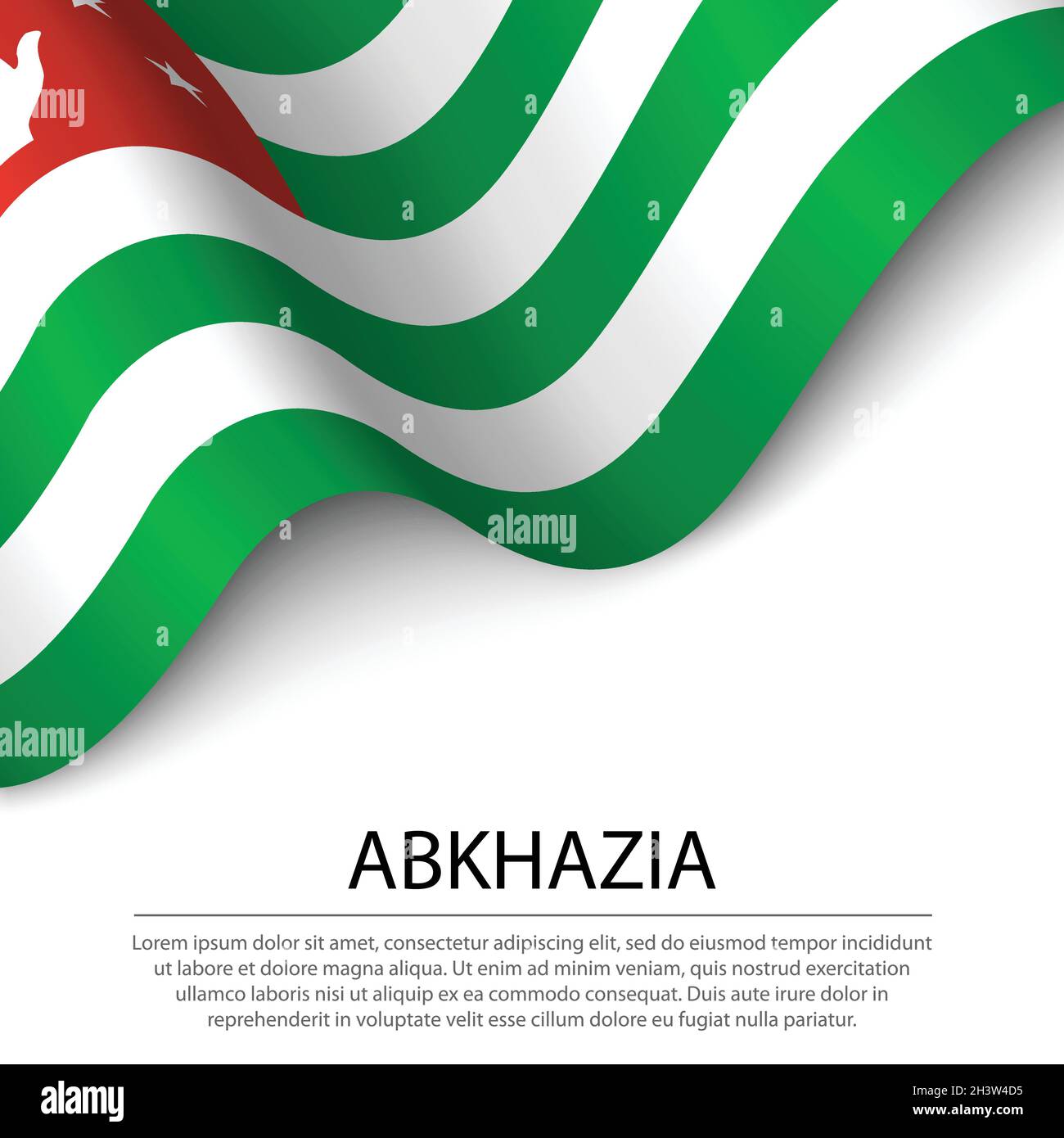 Bandiera ondeggiante di Abkhazia su sfondo bianco. Modello vettoriale banner o nastro Illustrazione Vettoriale
