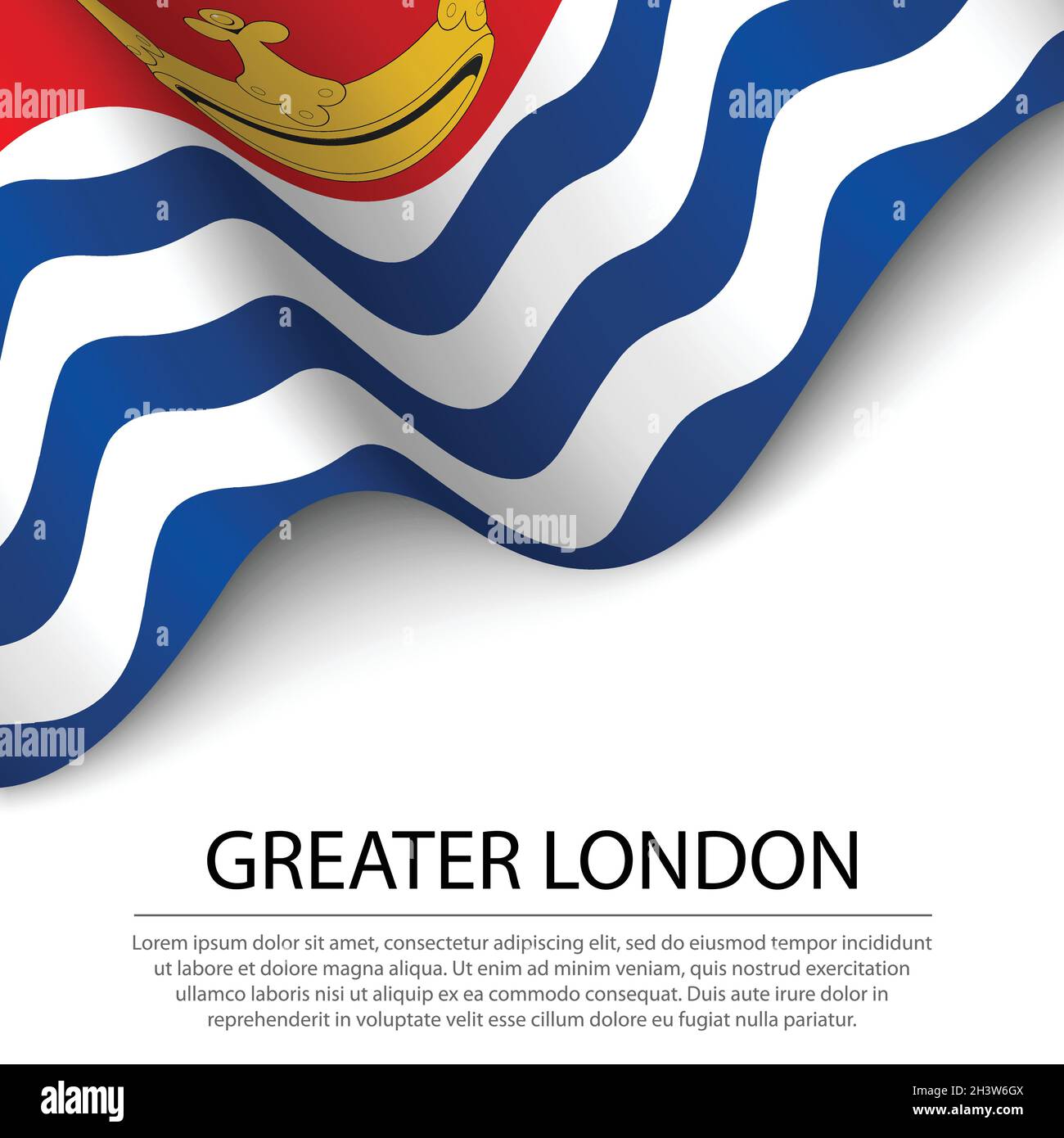 La bandiera di Greater London è una contea dell'Inghilterra su sfondo bianco. Modello vettoriale banner o nastro Illustrazione Vettoriale