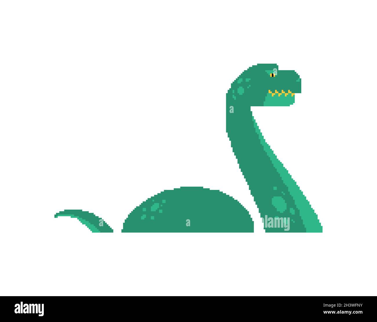 Loch Ness Monster pixel art pixelated Nessie isolato. Animale mostruoso a 8 bit Illustrazione Vettoriale