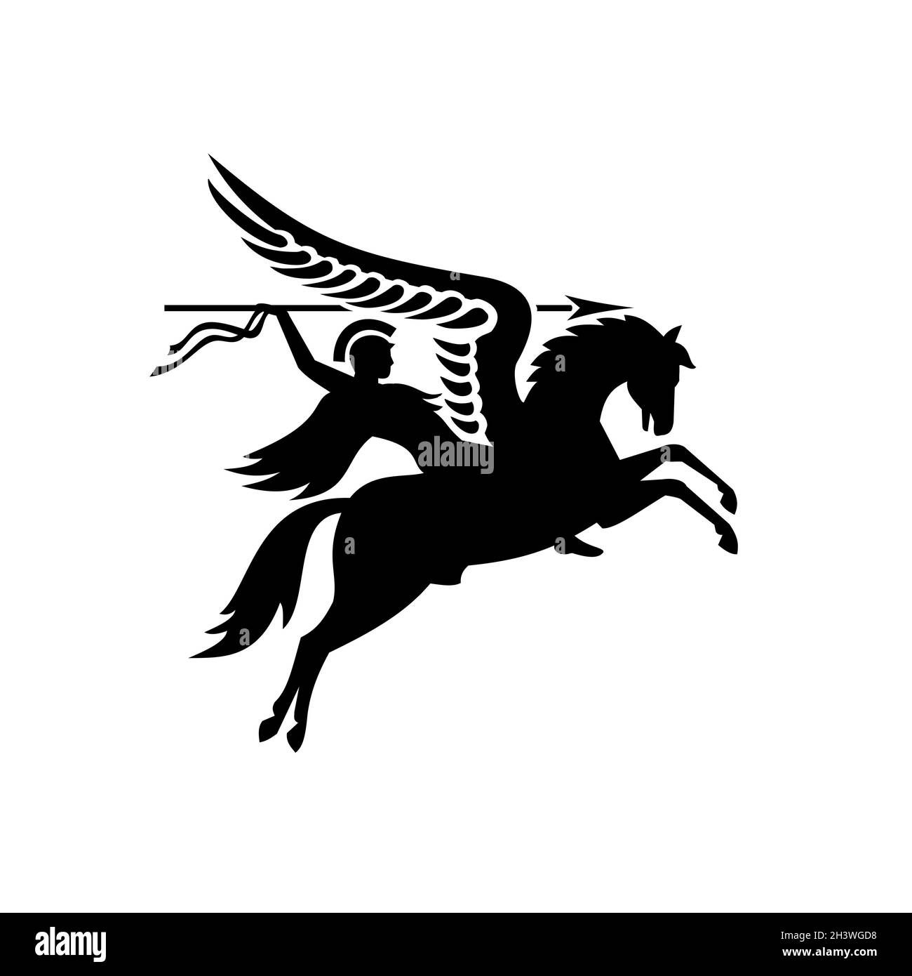 Paracadute Regiment Airborne Forces che mostra un inglese cavaliere Guerriero che guida un cavallo alato o Pegasus con Lance o SPEA Foto Stock