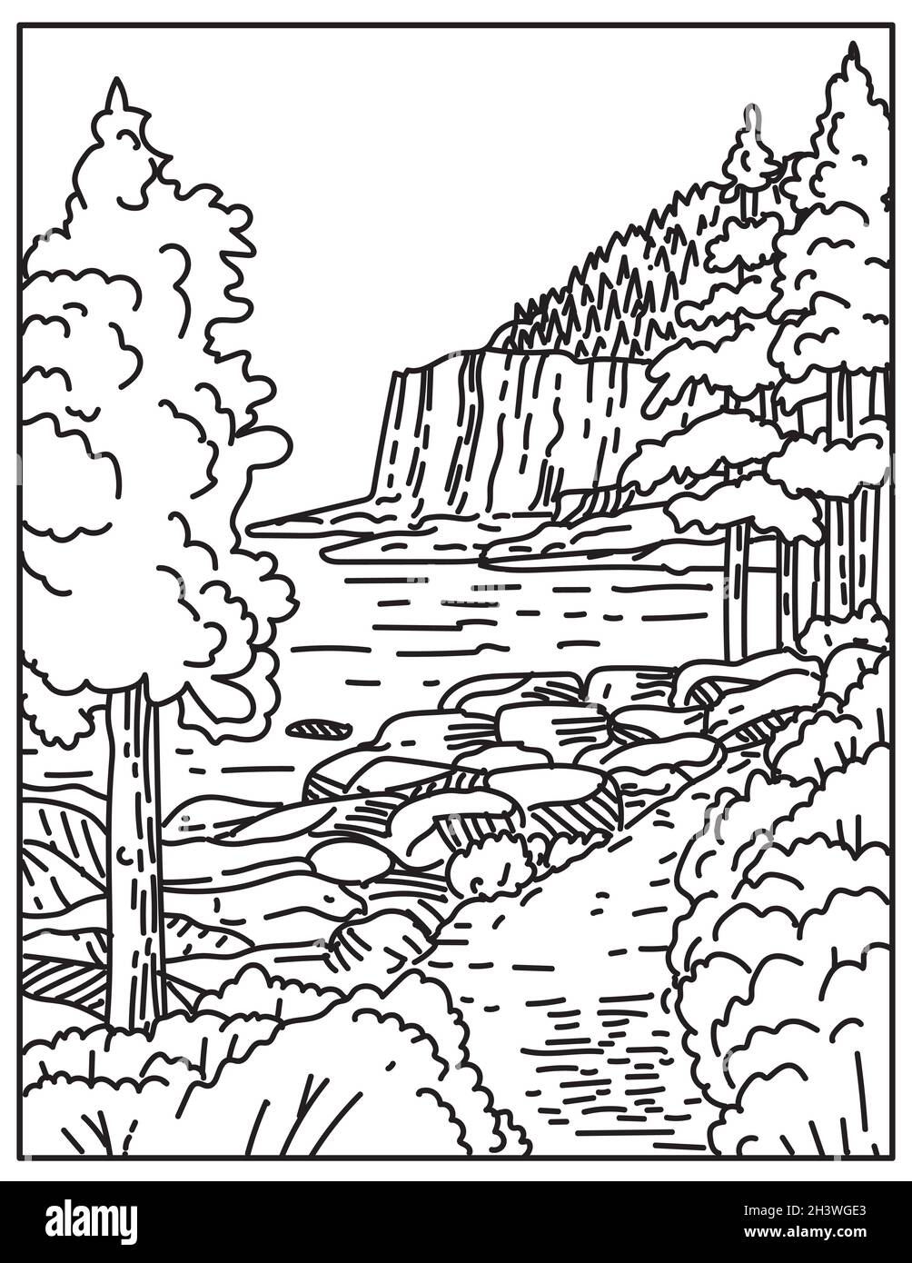 parco nazionale di acadia - 6 Otter Cliff lungo la costa nord atlantica situato in Acadia National Park Maine United States Mono Line o Monoline Line Art Foto stock - Alamy