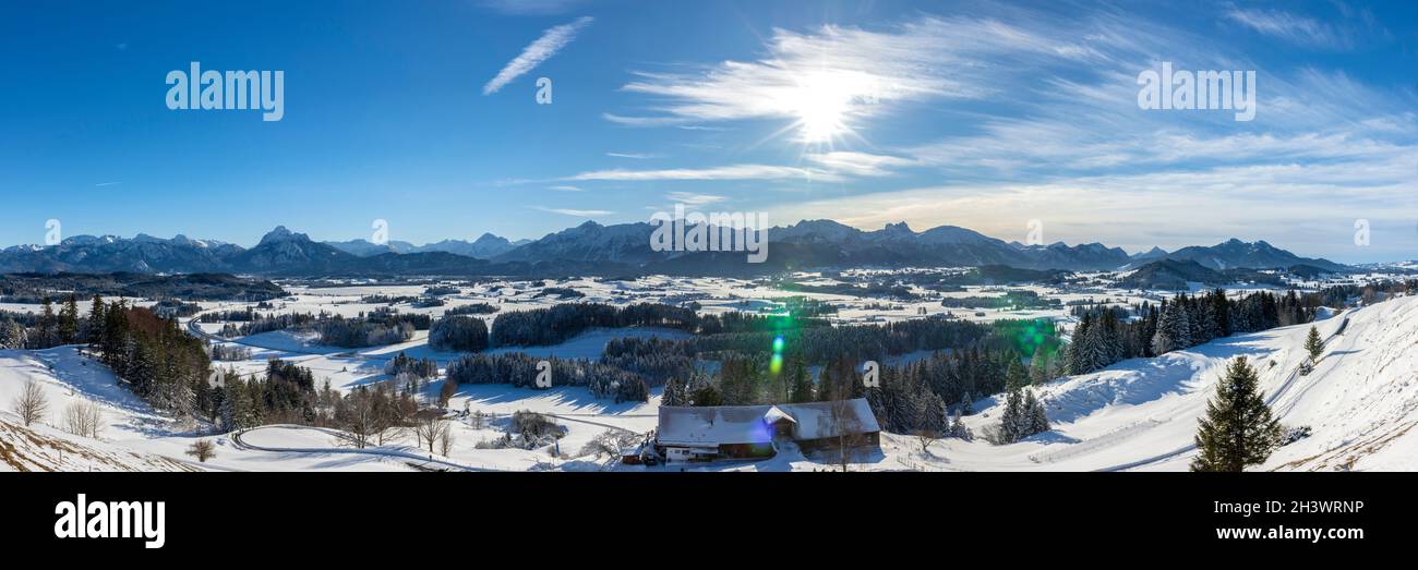 Panorama Landschaft in Bayern im Inverno Foto Stock