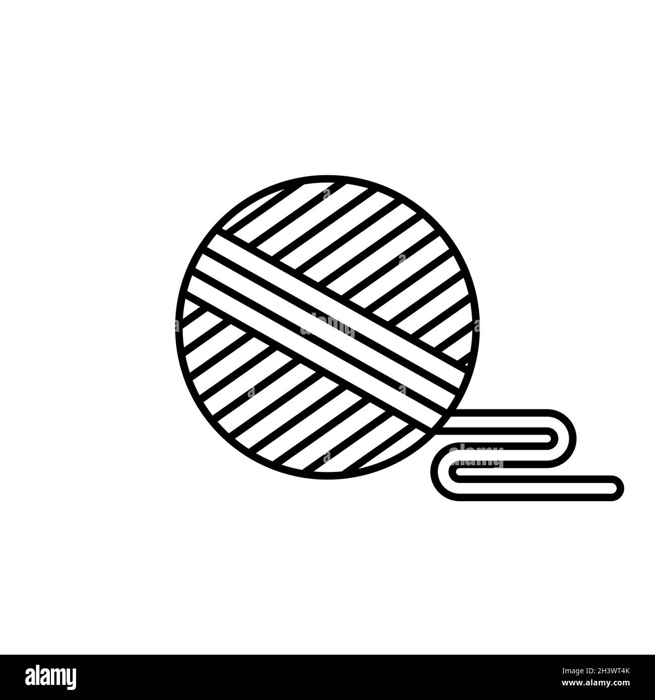 Icona della sfera di filato. Hobby da lavoro a maglia rotolo di fibra di lana rotonda. Illustrazione vettoriale isolata su sfondo bianco. Illustrazione Vettoriale