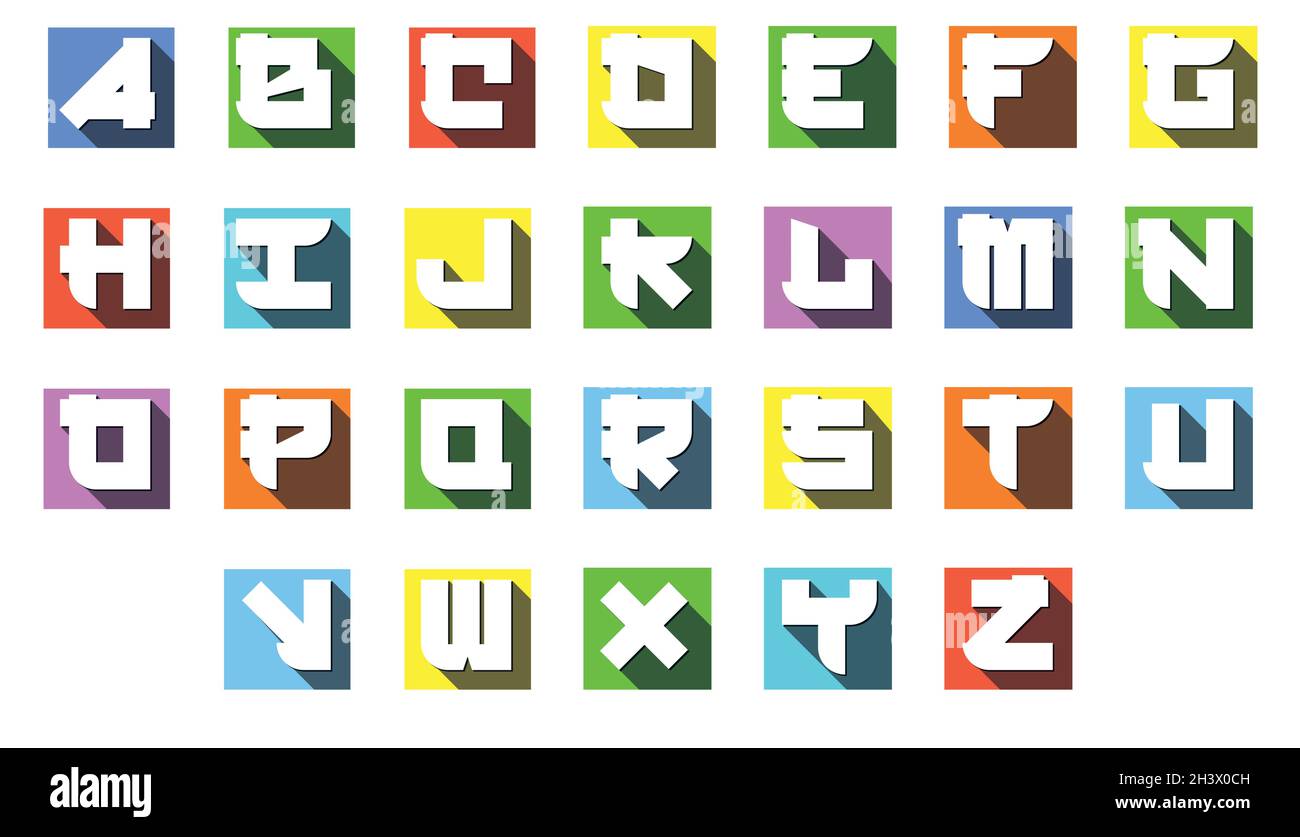 set di lettere font abc, alfabeto - lettere colorate in grassetto Foto Stock