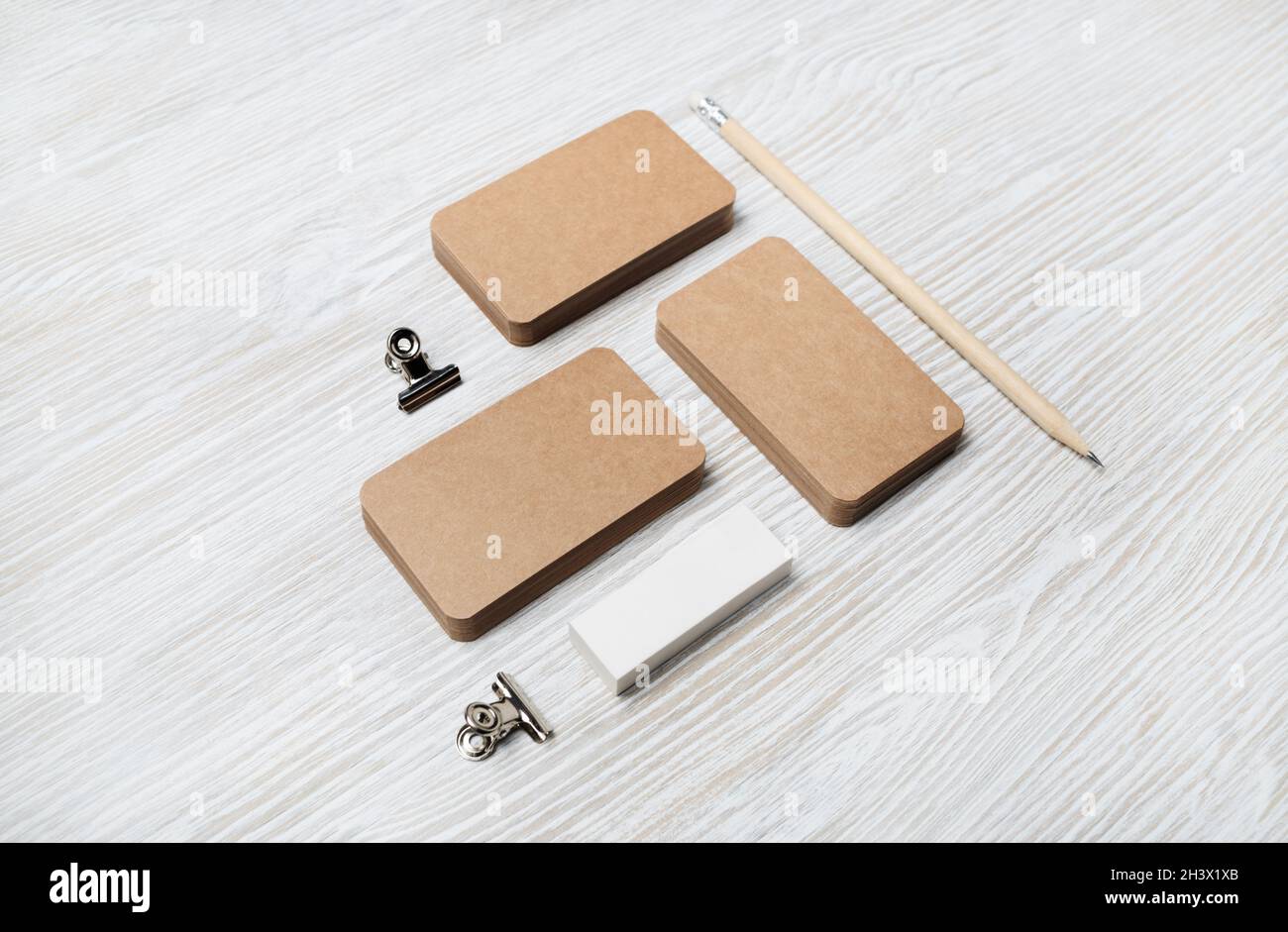 Biglietti da visita vintage, matita, cancellatore Foto Stock