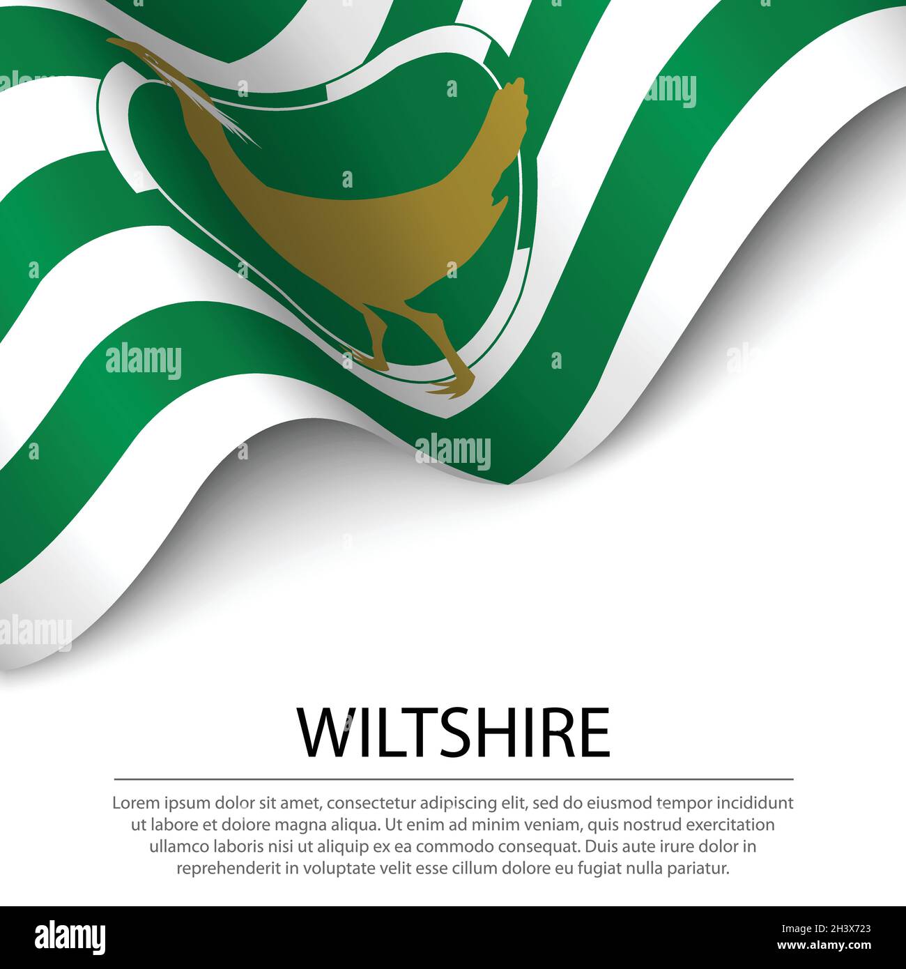La bandiera del Wiltshire è una contea dell'Inghilterra su sfondo bianco. Modello vettoriale banner o nastro Illustrazione Vettoriale