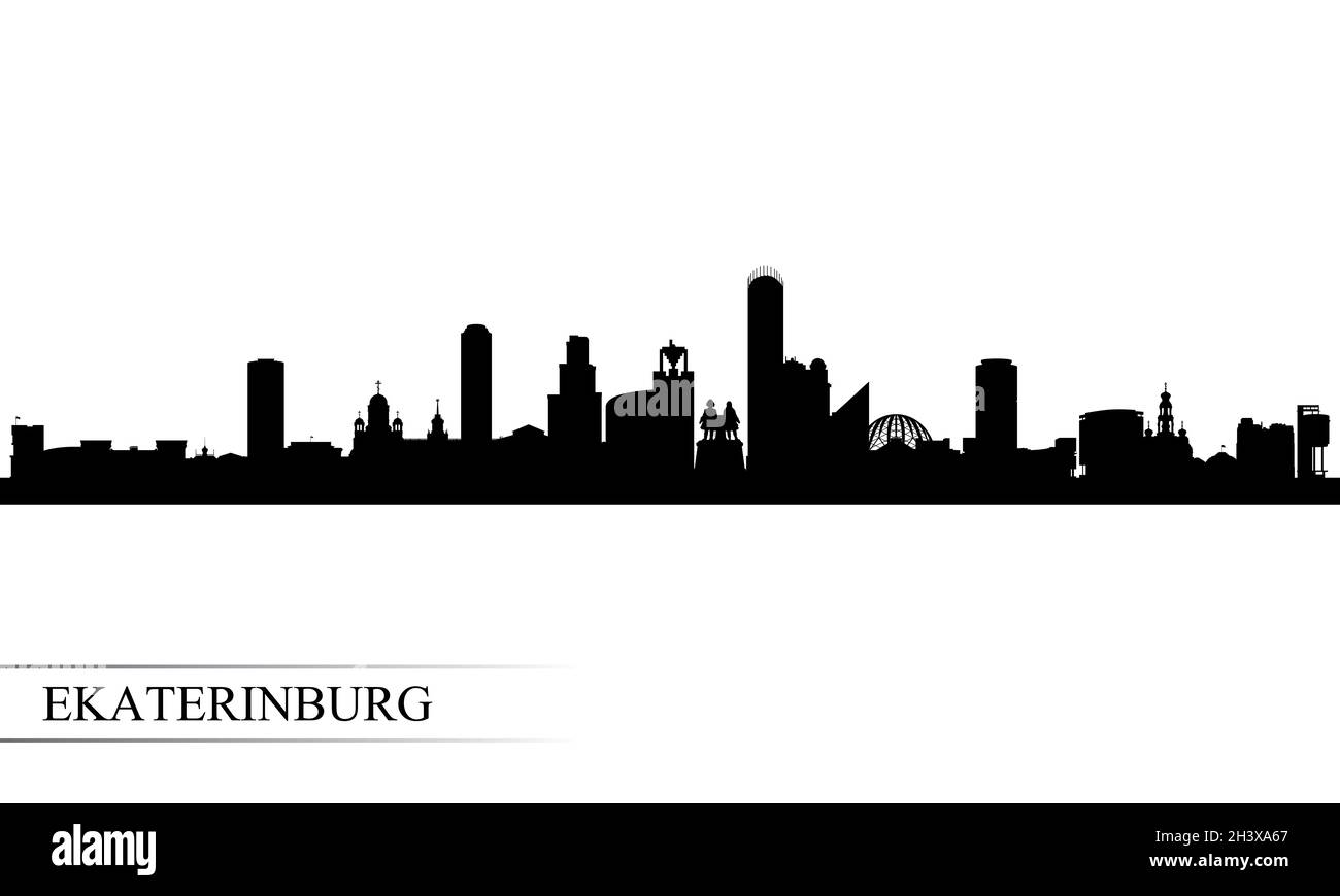 Ekaterinburg città skyline sfondo silhouette, illustrazione vettoriale Foto Stock