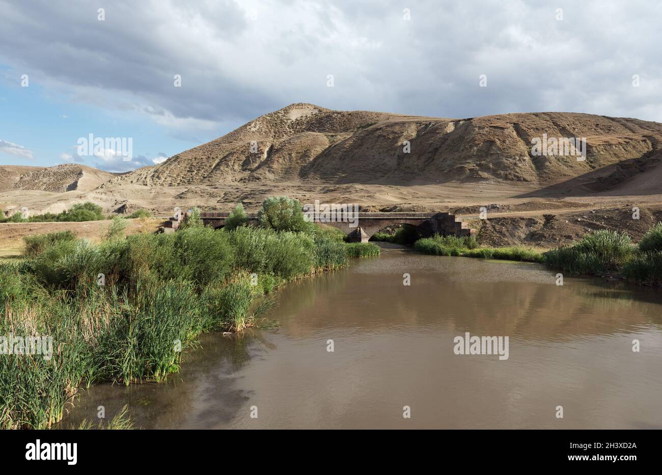 Fiume Karahan tra Demirkent e Kalkanale villaggi nella provincia di Kars della Turchia Foto Stock