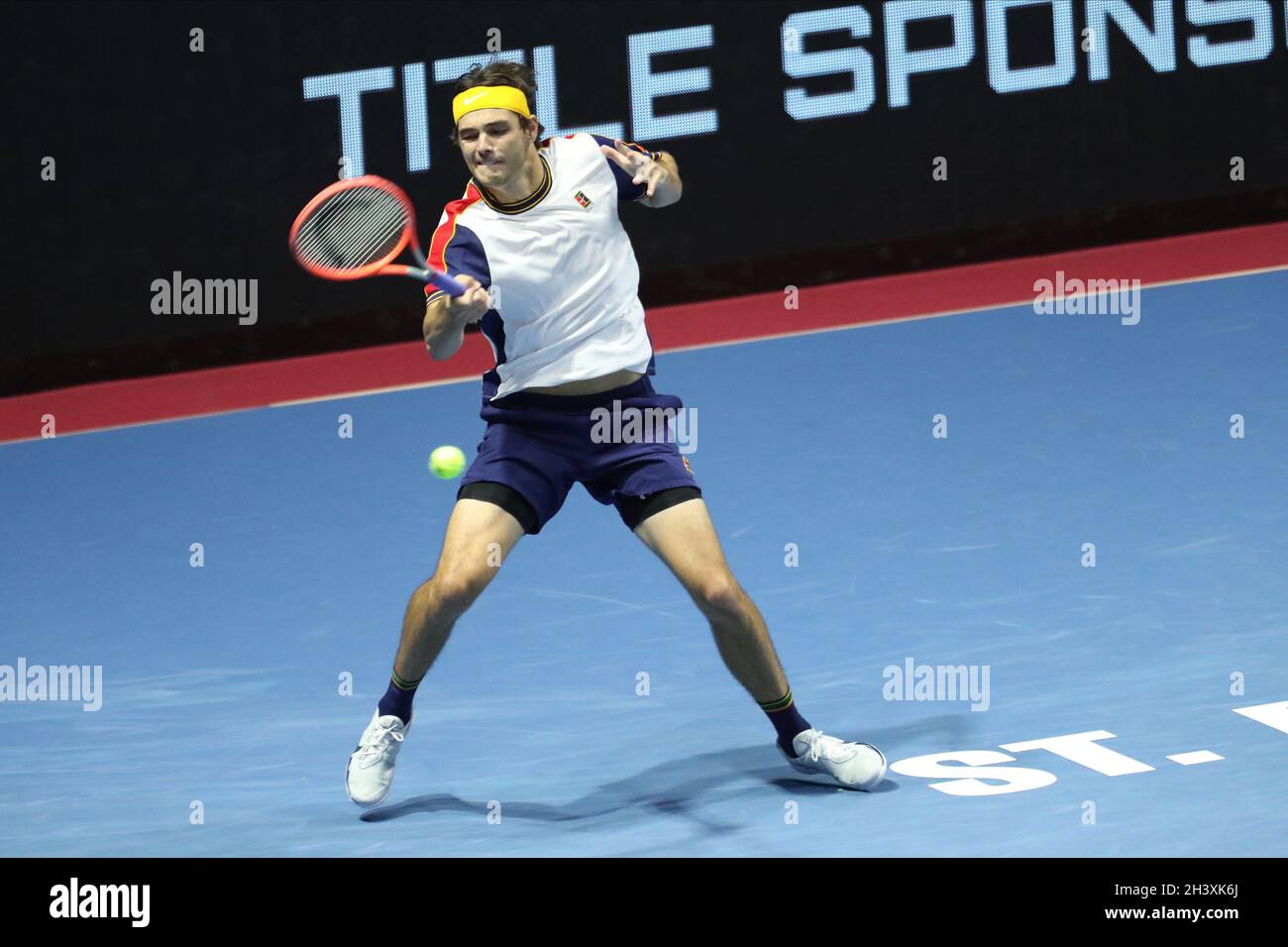 SAN PIETROBURGO, RUSSIA - OTTOBRE 30: Taylor Fritz durante il San Pietroburgo Open 2021 alla Sibur Arena il 30 Ottobre 2021 a San Pietroburgo, Russia (Foto di Anatoliy Medved/Orange Pictures) Foto Stock