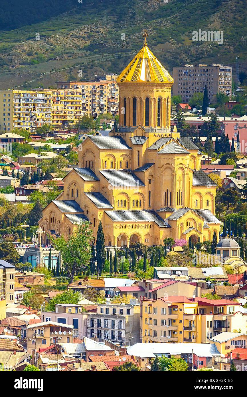 Tbilisi, vista aerea dello skyline della Georgia Foto Stock
