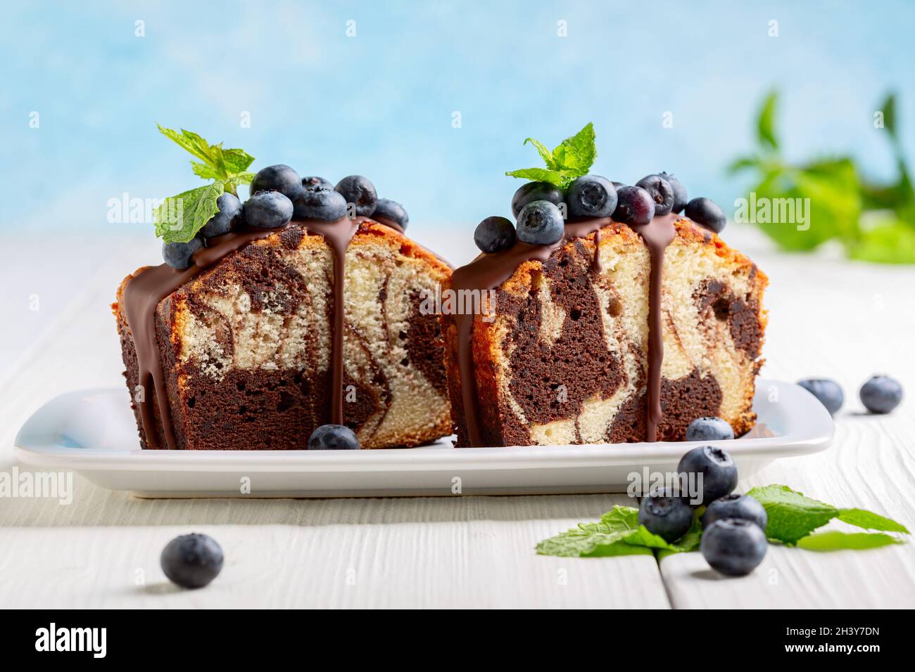 Torta di marmo con glassa al cioccolato. Foto Stock