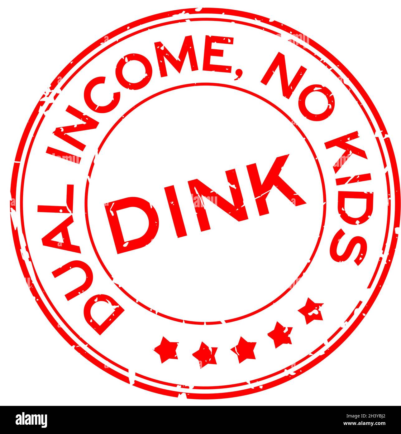 Grunge rosso DINK doppio reddito non bambini parola rotondo sigillo di gomma timbro su sfondo bianco Illustrazione Vettoriale