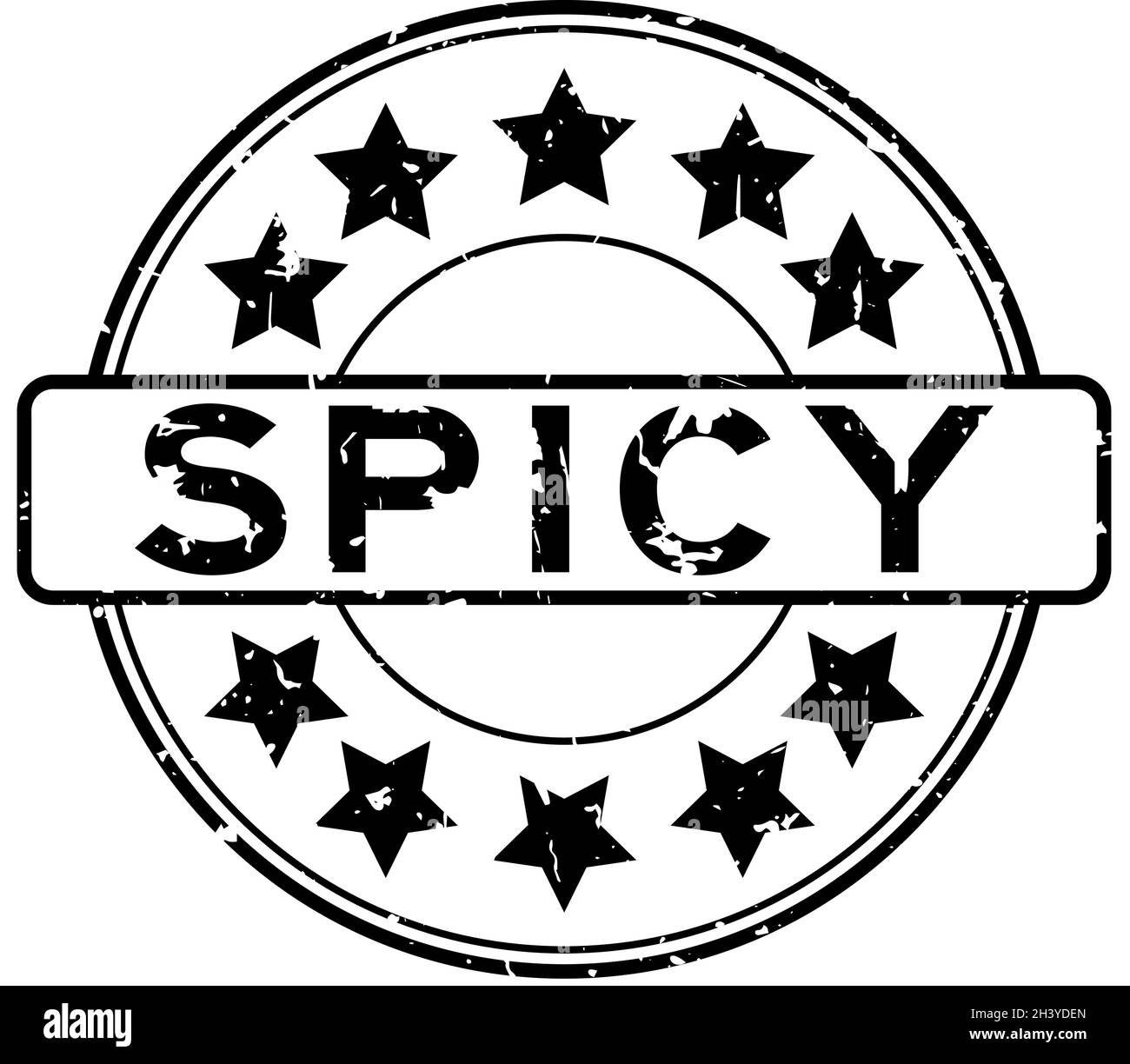 Grunge nero speziato parola con icona stella rotondo gomma sigillo timbro su sfondo bianco Illustrazione Vettoriale